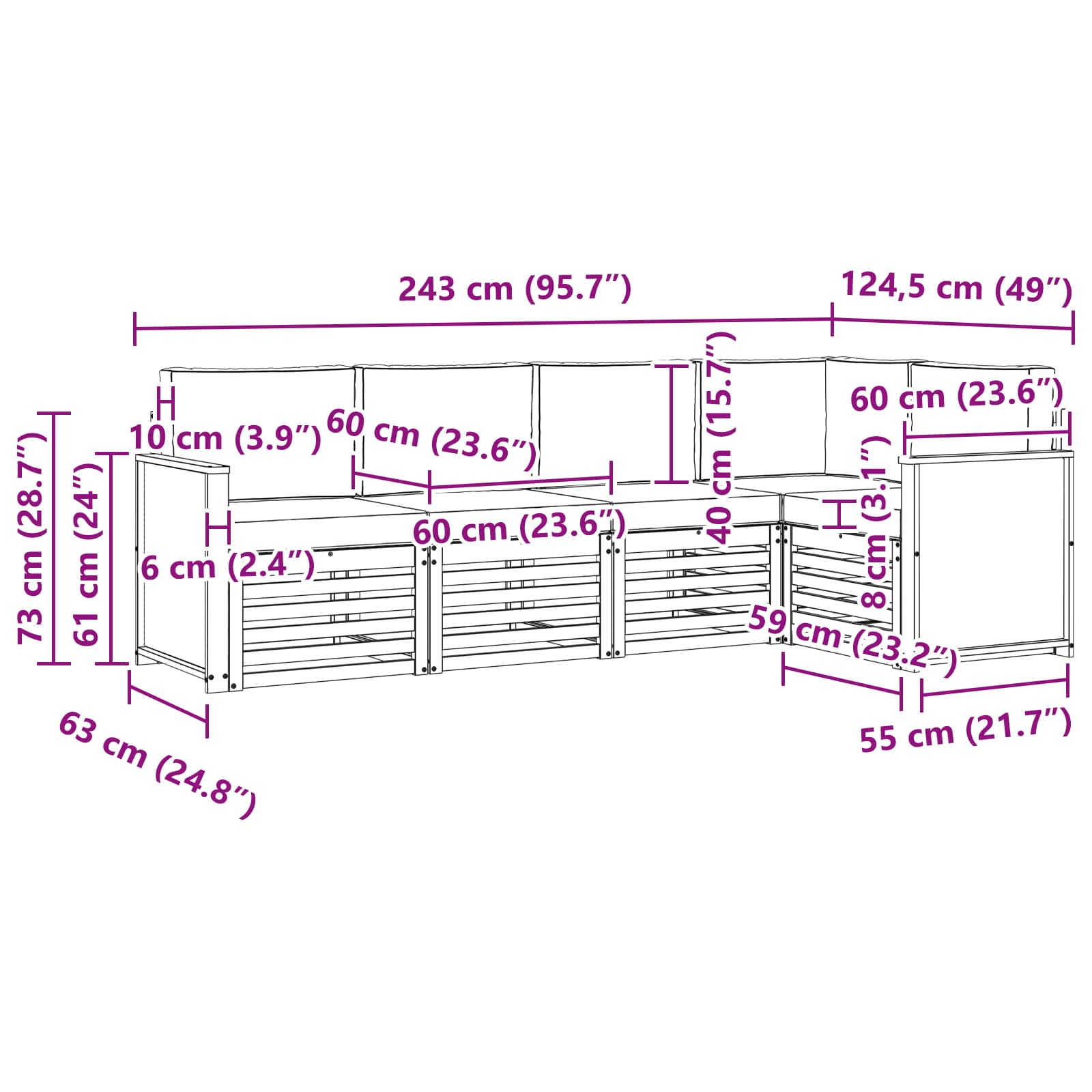 Sekcijska garnitura s jastukom 4 pcs Prirodna i antracit