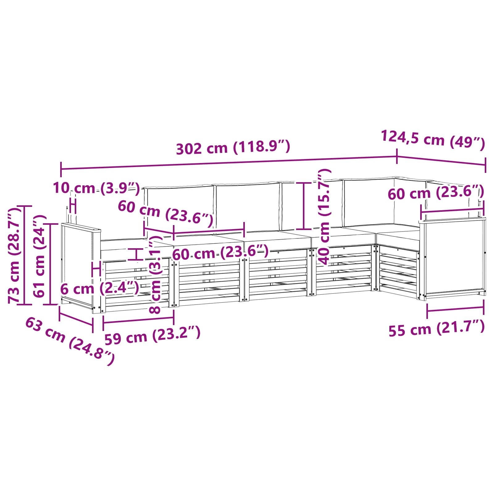 Sekcijska garnitura s jastukom 5 pcs Prirodna