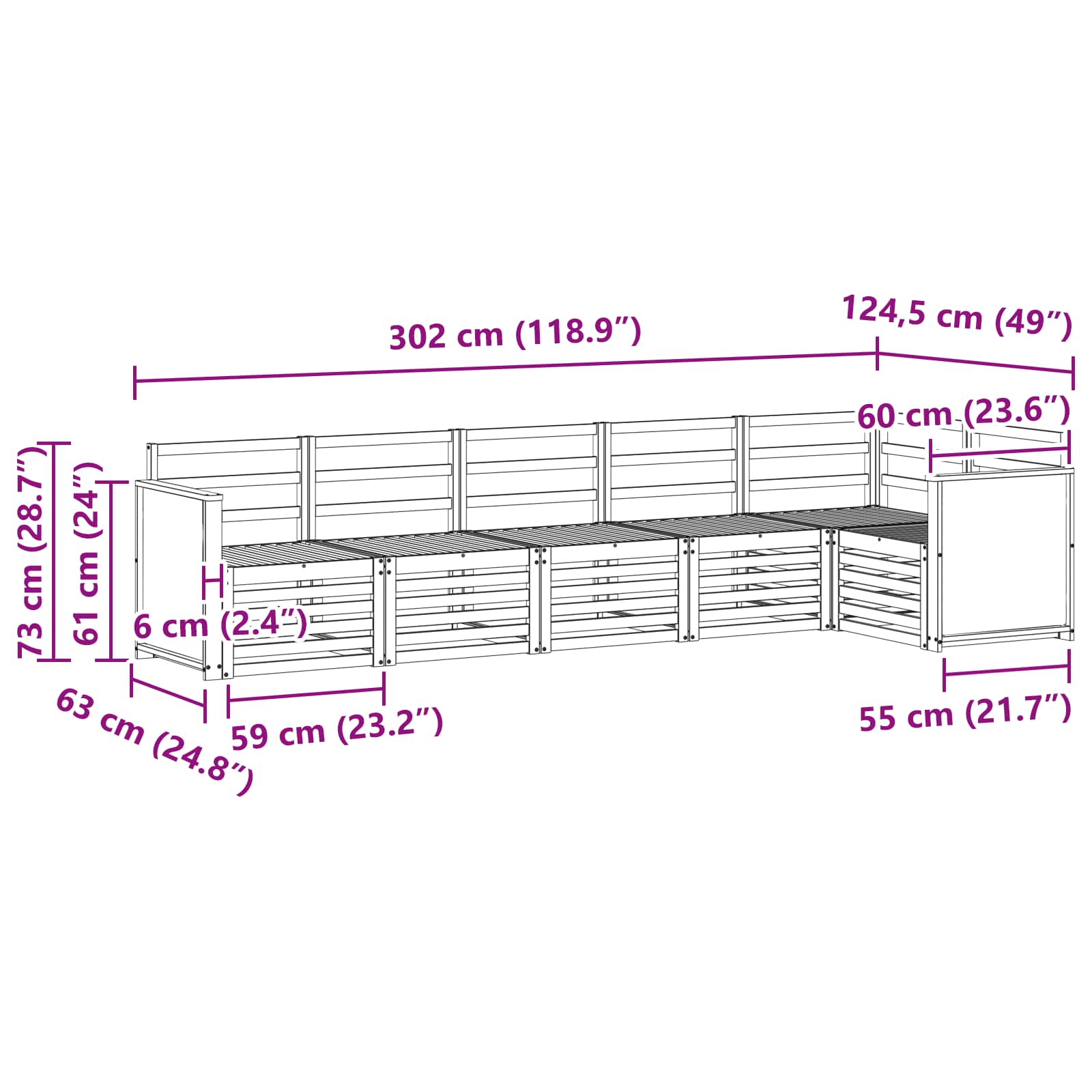 Sekcijska garnitura 5 pcs Prirodna Čvrsto drvo akacije
