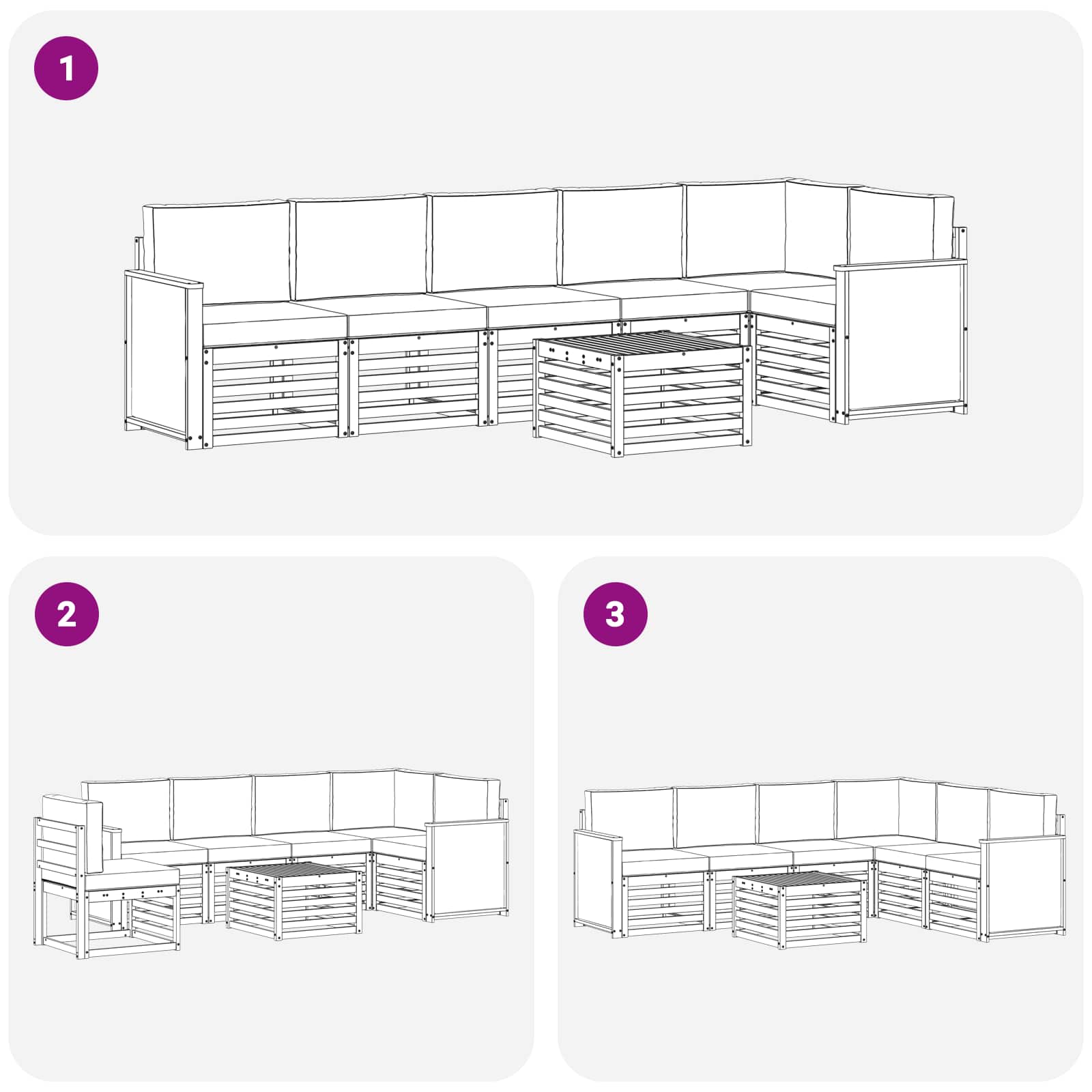 Sekcijska garnitura s jastukom 6 pcs Prirodna