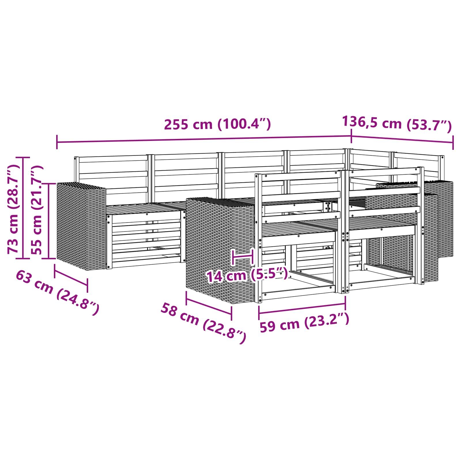 Sekcijska garnitura 7 pcs Prirodna