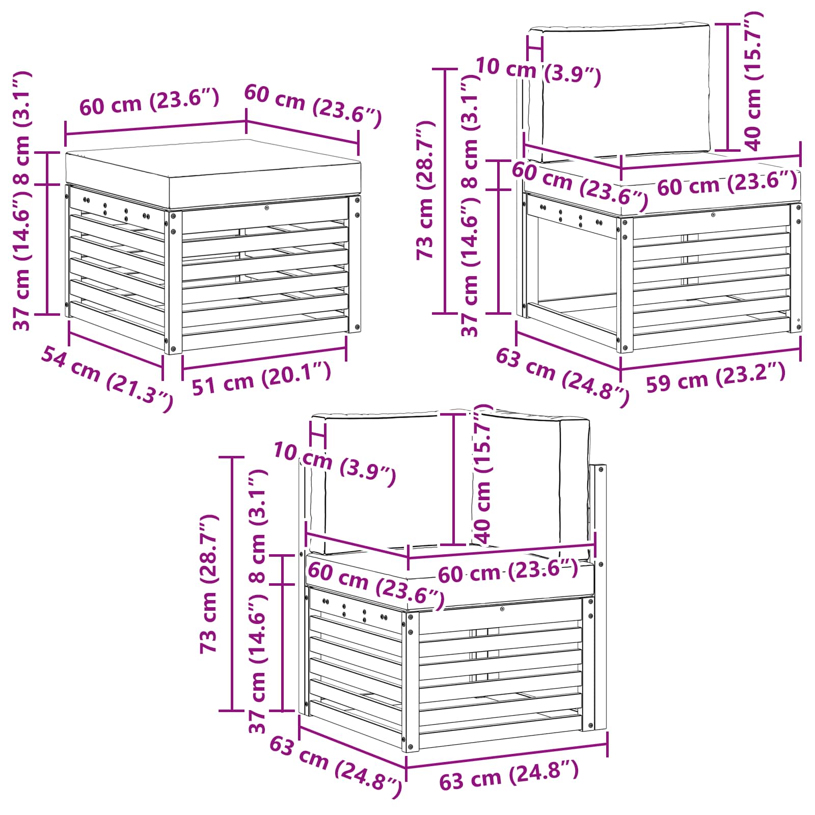 Sekcijska garnitura s jastukom 5 pcs
