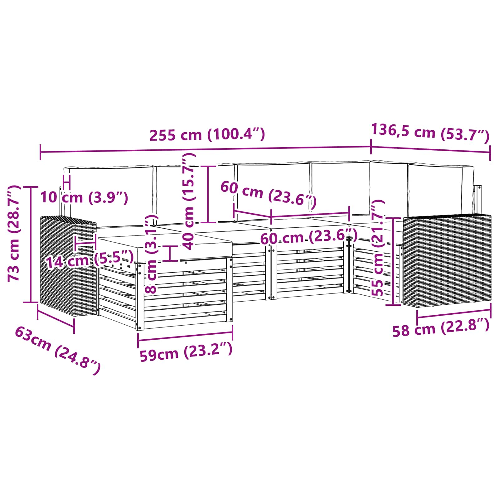 Sekcijska garnitura s jastukom 6 pcs Prirodna i krem