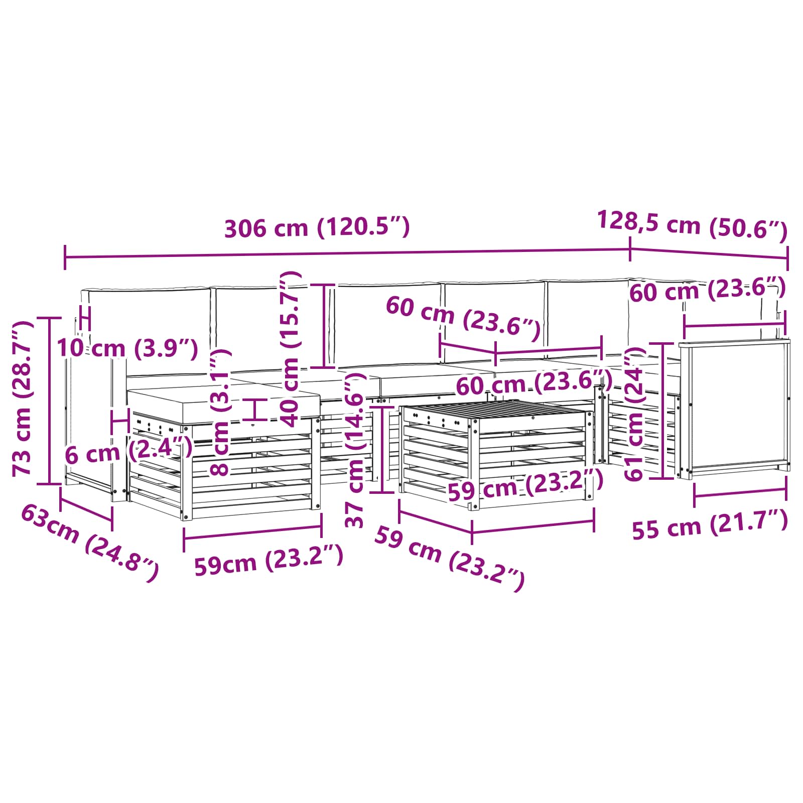 Set vanjskih sofa s jastukom 7 pcs Prirodna