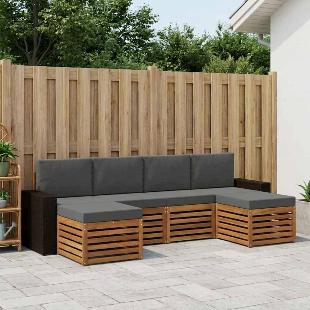 Setovi sofa 6 pcs Prirodna i antracit Čvrsto drvo akacije