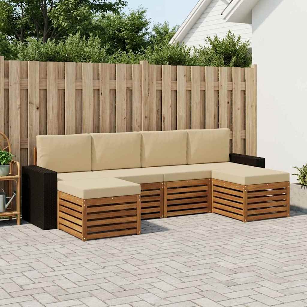 Setovi sofa s jastukom 6 pcs Prirodna i bež Čvrsto drvo akacije