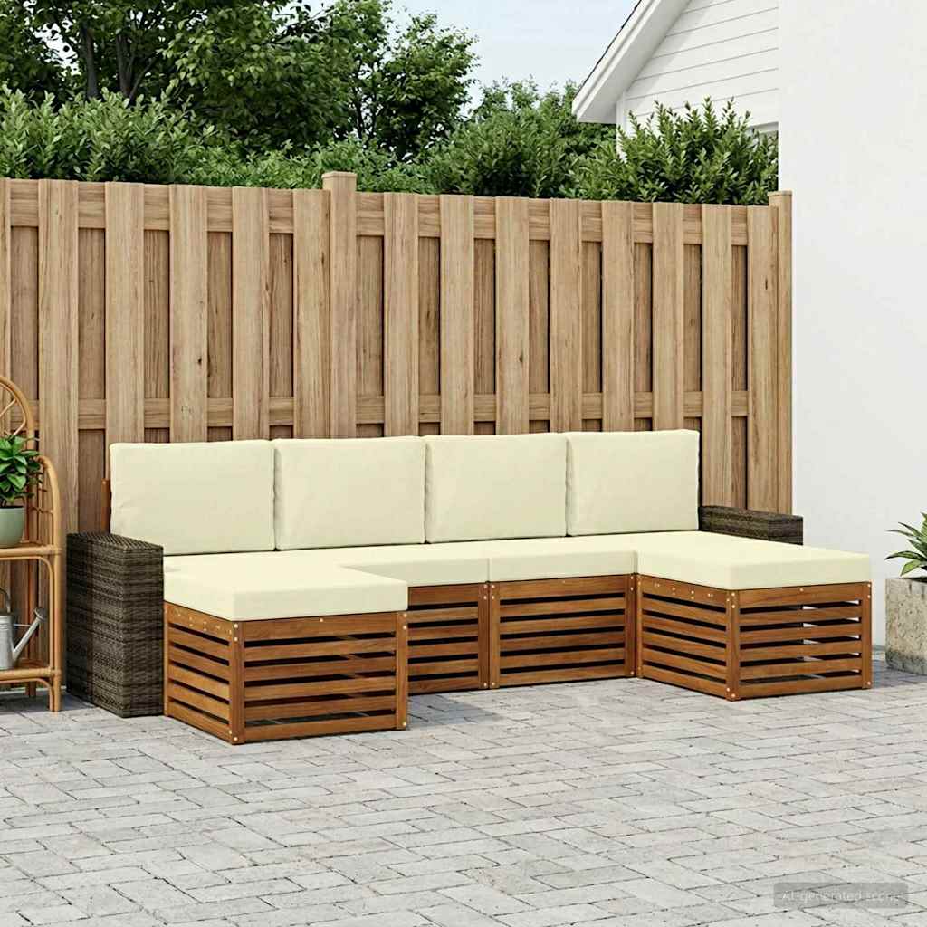 Setovi sofa 6 pcs Prirodna i krem Čvrsto drvo akacije