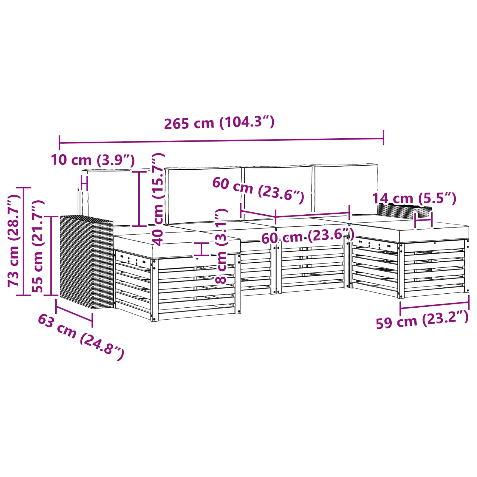 Setovi sofa 6 pcs Prirodna i krem Čvrsto drvo akacije