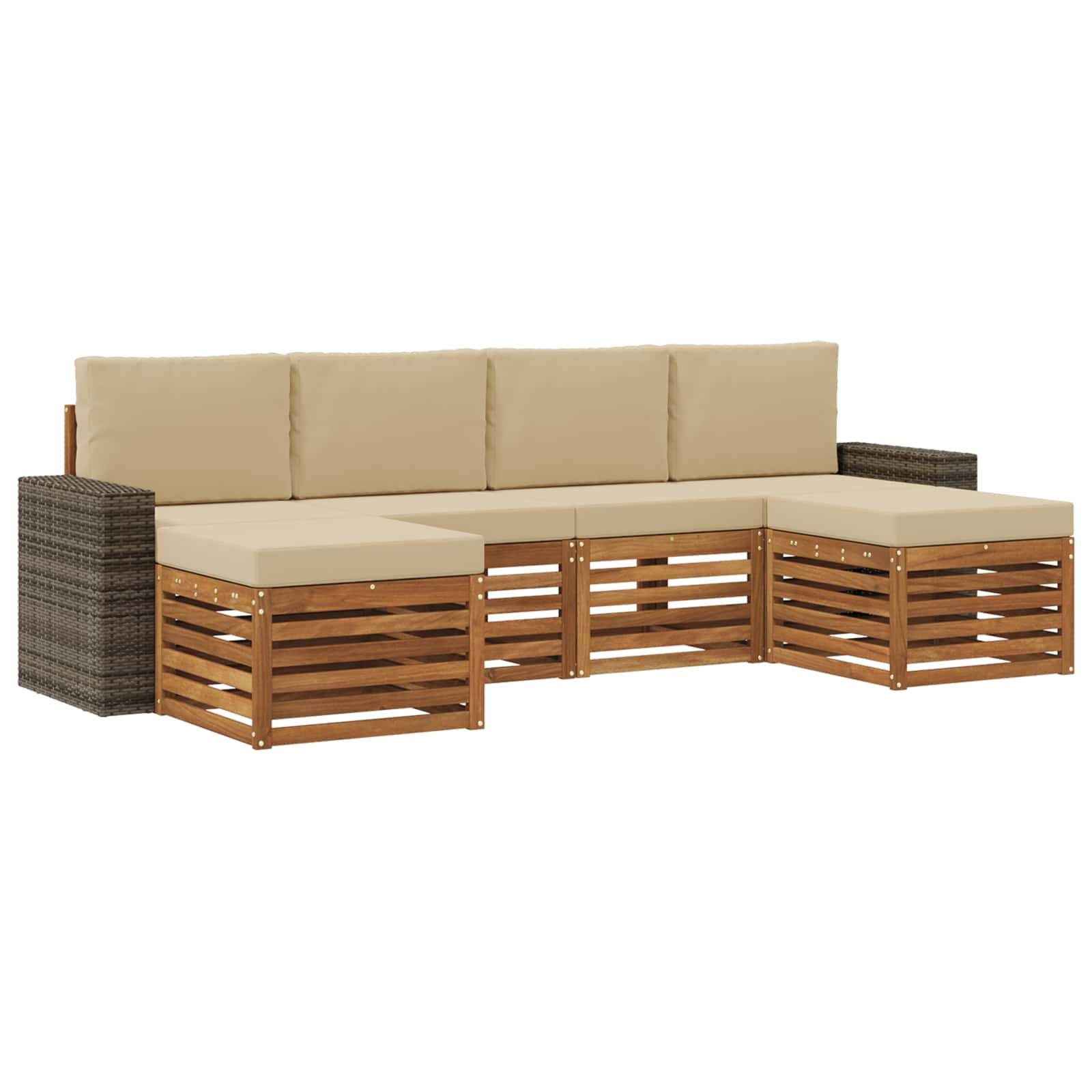 Setovi sofa s jastukom 6 pcs Prirodna i bež Čvrsto drvo akacije