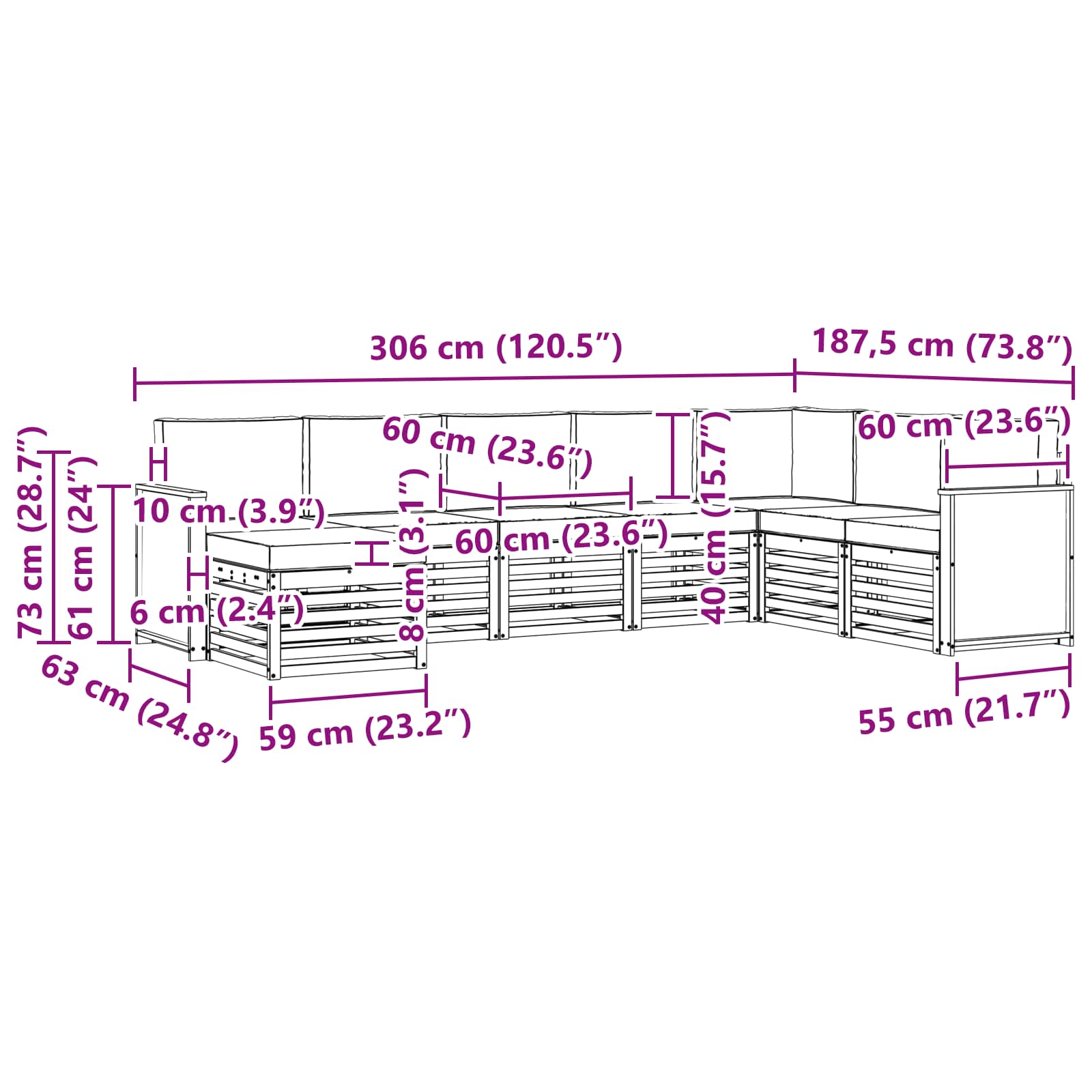 Set vanjskih sofa s jastukom 6 pcs Prirodna
