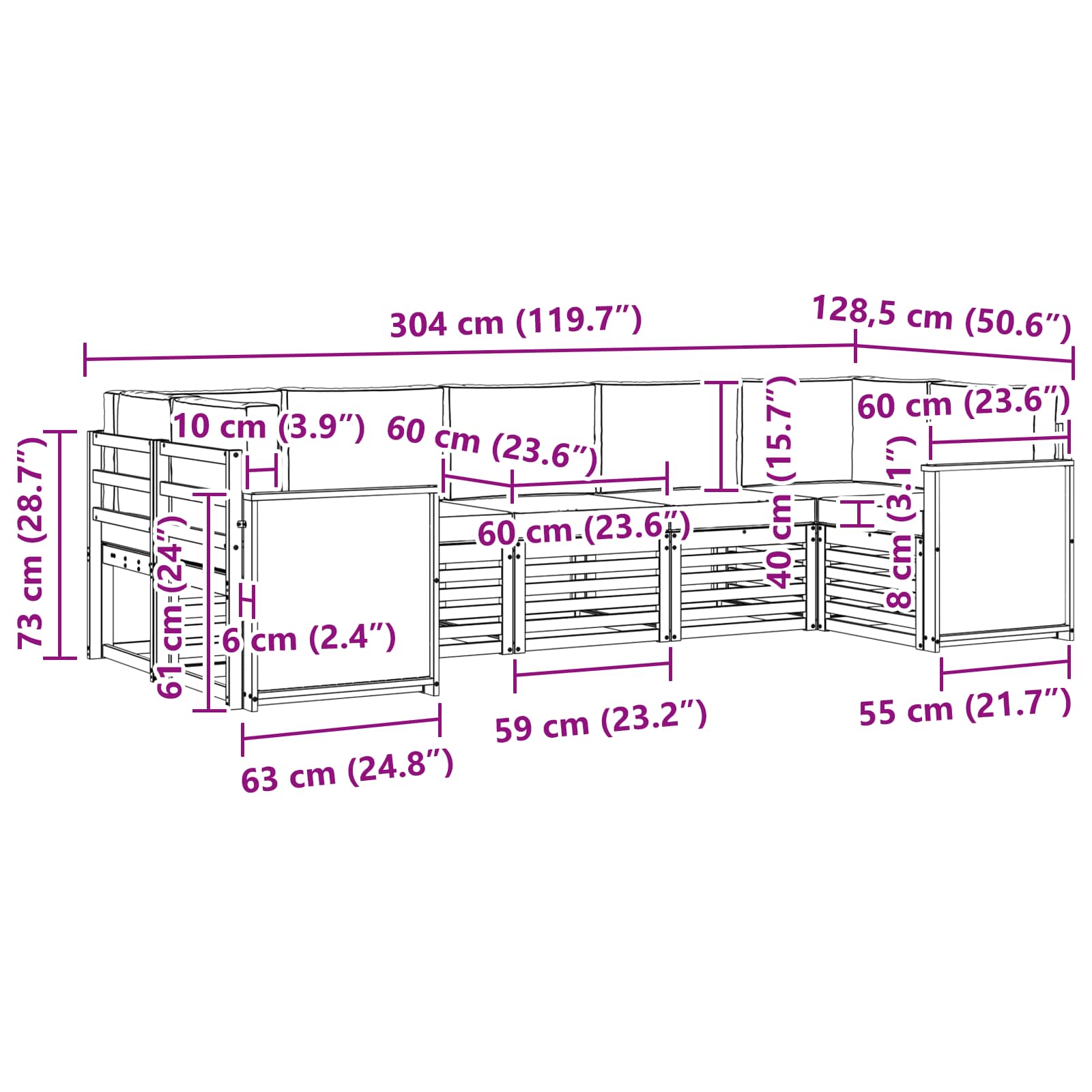 Sekcijska garnitura s jastukom 6 pcs Prirodna