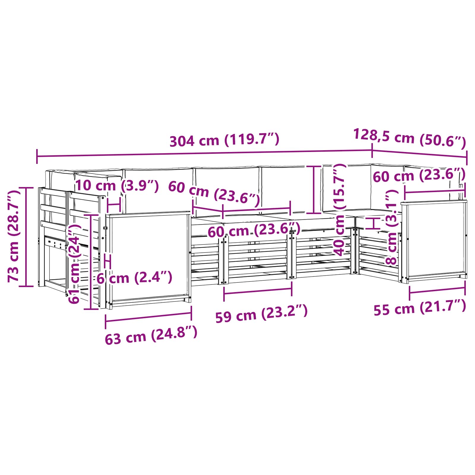Sekcijska garnitura s jastukom 6 pcs Prirodna