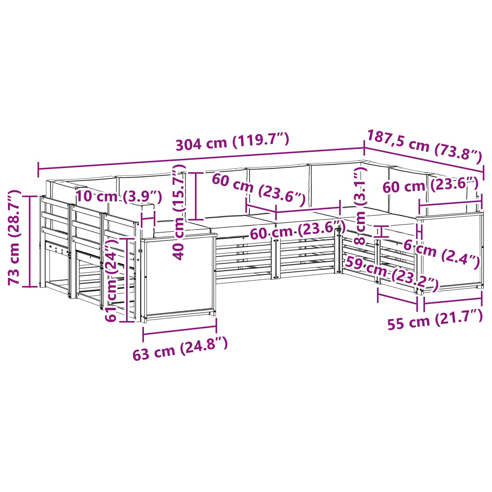 Sekcijska garnitura s jastukom 7 pcs Prirodna