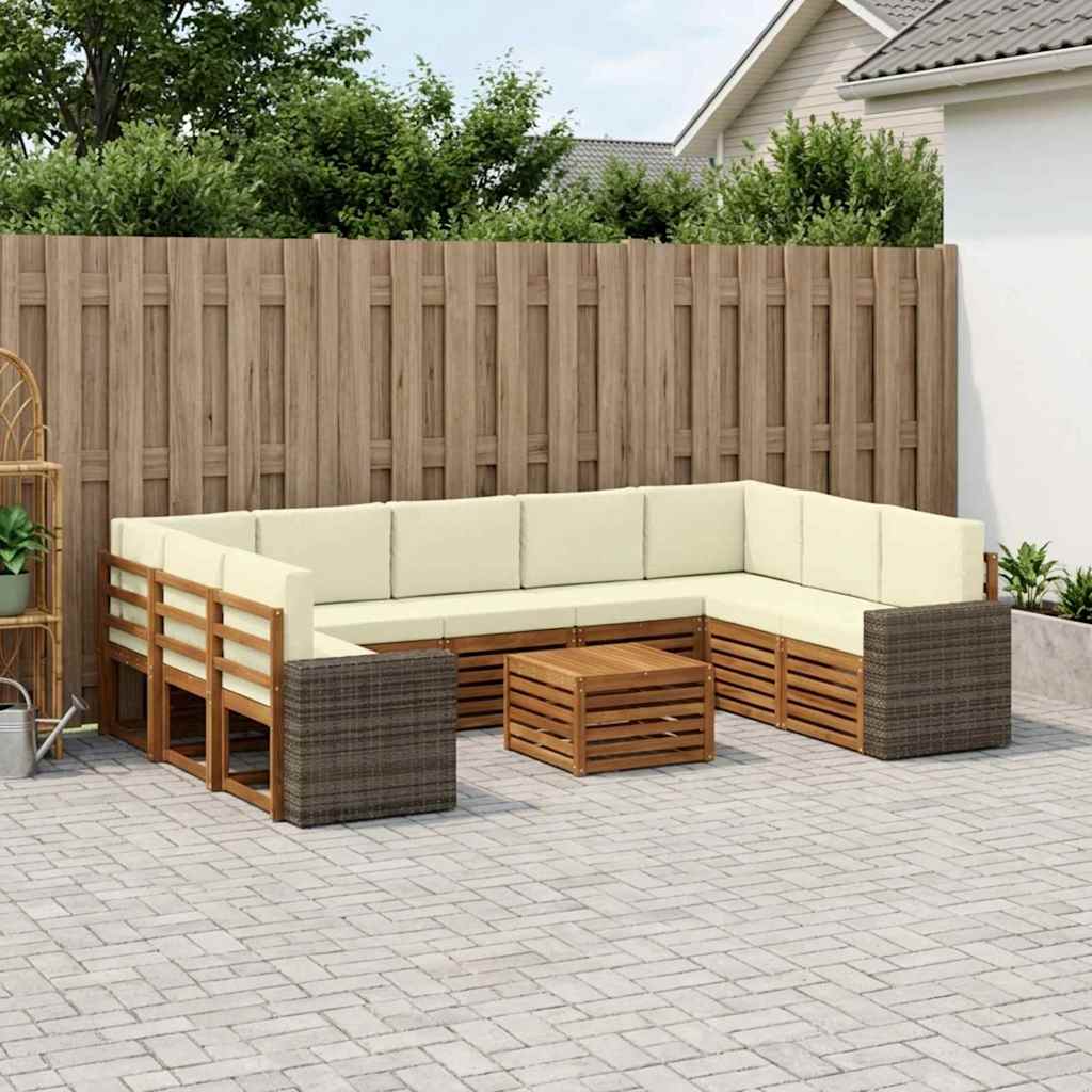 Setovi sofa 10 pcs Prirodna i krem Čvrsto drvo akacije