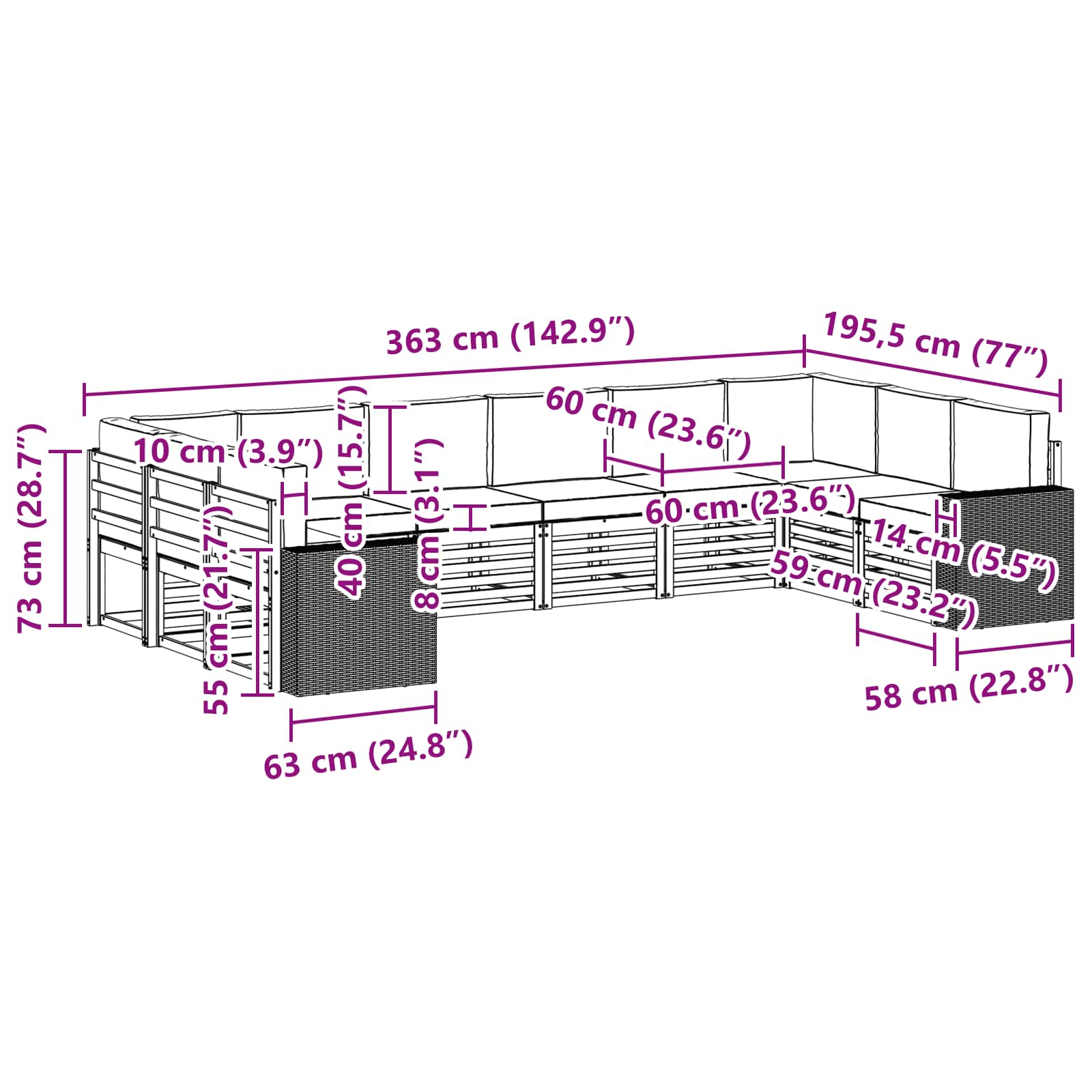 Set vanjskih sofa s jastukom 10 pcs Prirodna i bež Poliester