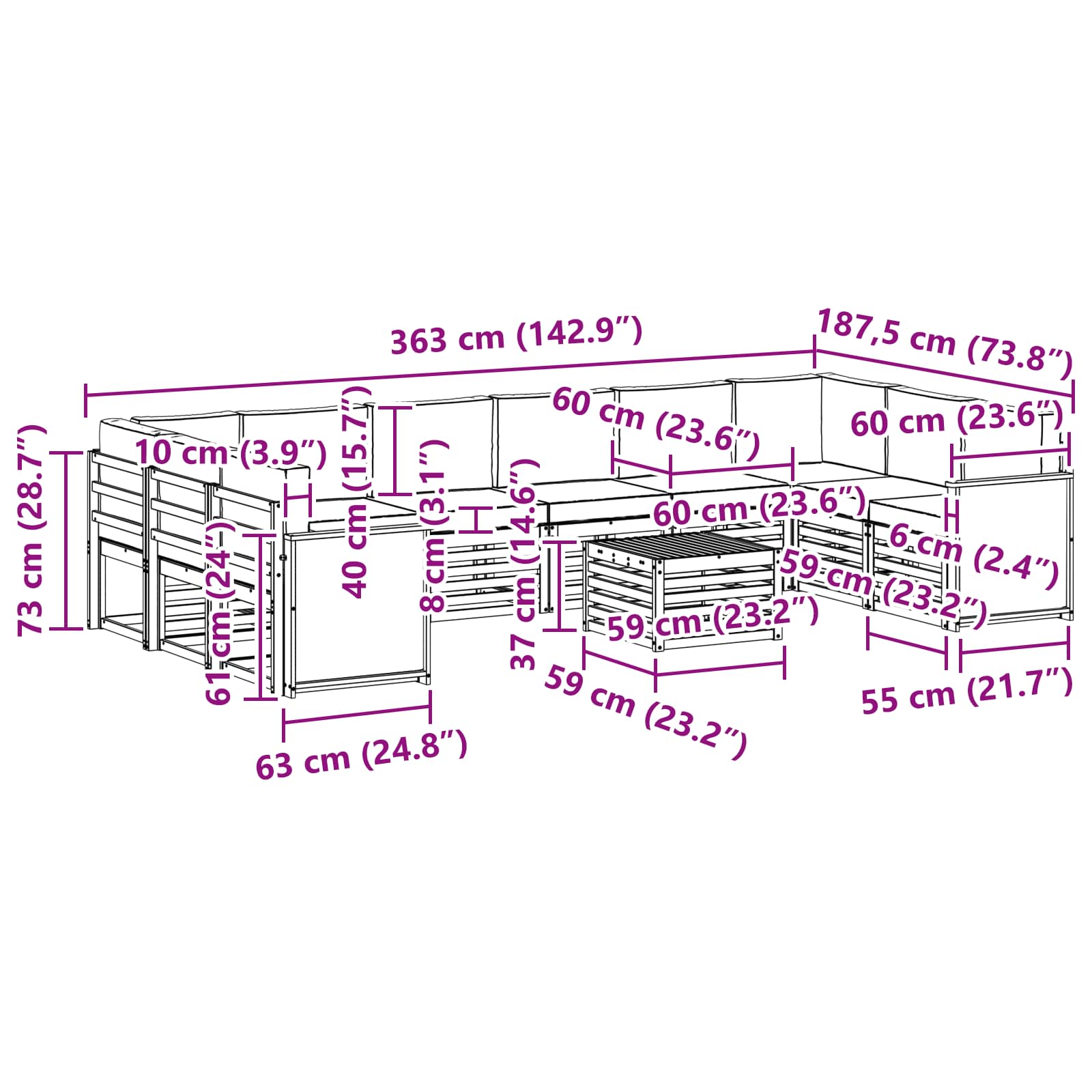 Set vanjskih sofa s jastukom 8 pcs Prirodna