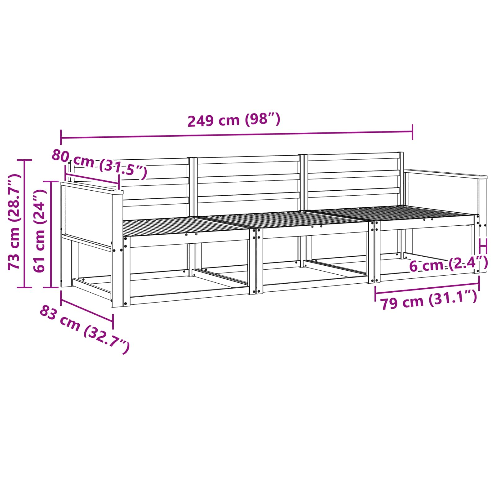Set vanjskih sofa 3 pcs Prirodna Čvrsto drvo akacije
