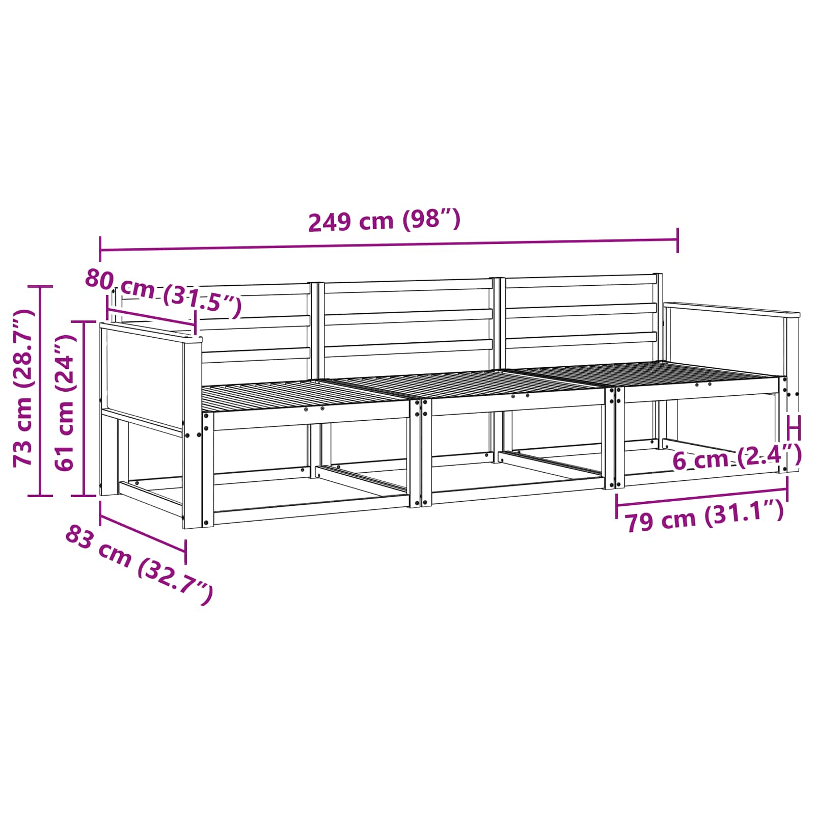 Set vanjskih sofa 3 pcs Prirodna Čvrsto drvo akacije