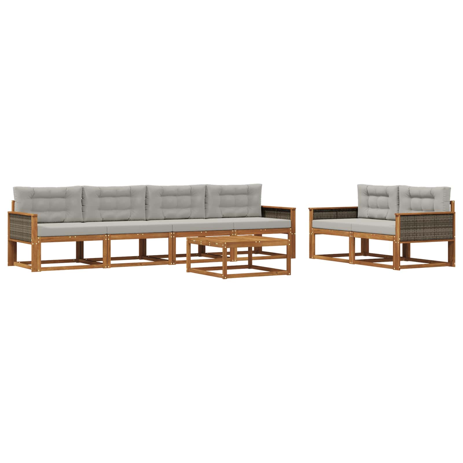 Set vanjskih sofa s jastukom 7 pcs Prirodna i Svjetlosiva