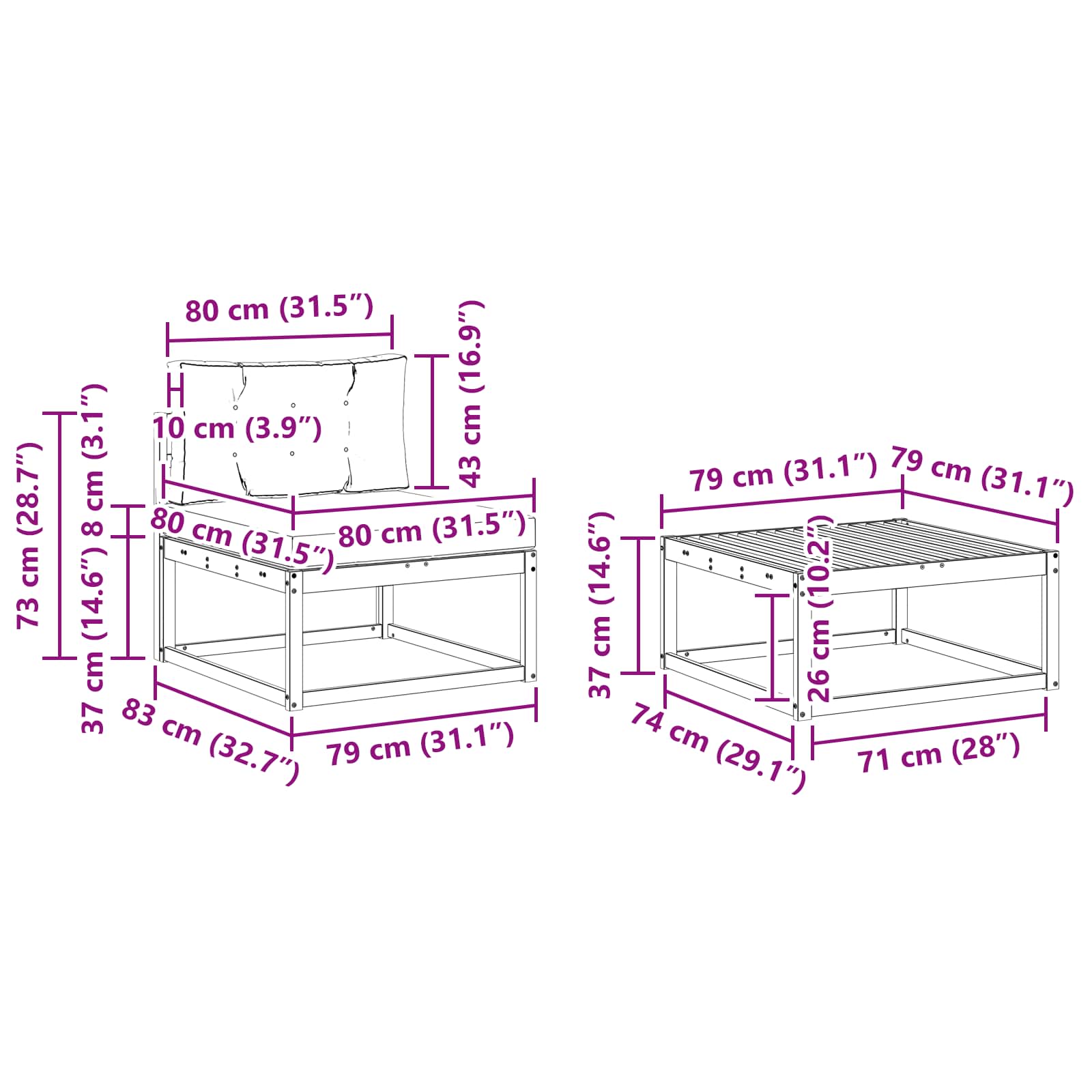 Set vanjskih sofa s jastukom 7 pcs Prirodna i Svjetlosiva