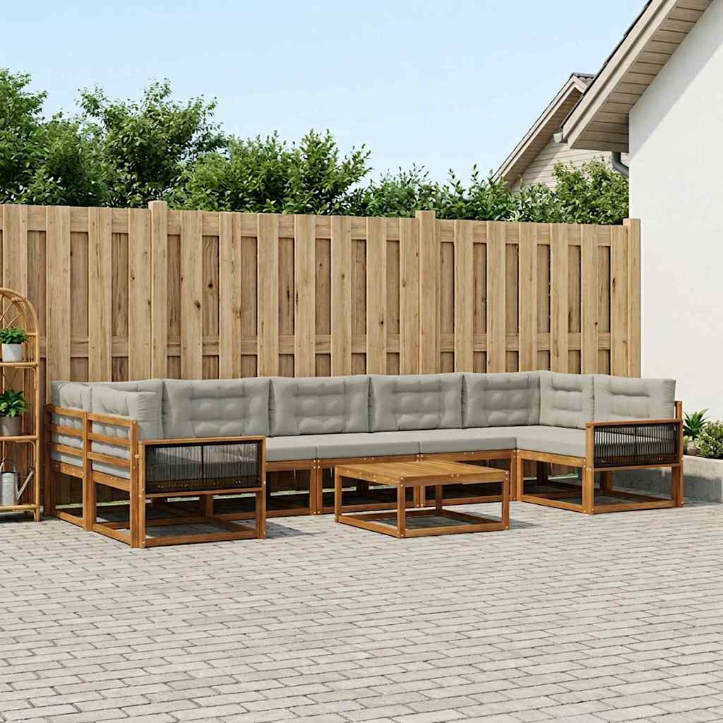 Set vanjskih sofa s jastukom 8 pcs Prirodna i Svjetlosiva