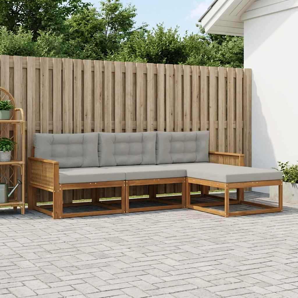 Set vanjskih sofa s jastukom 4 pcs Prirodna i Svjetlosiva