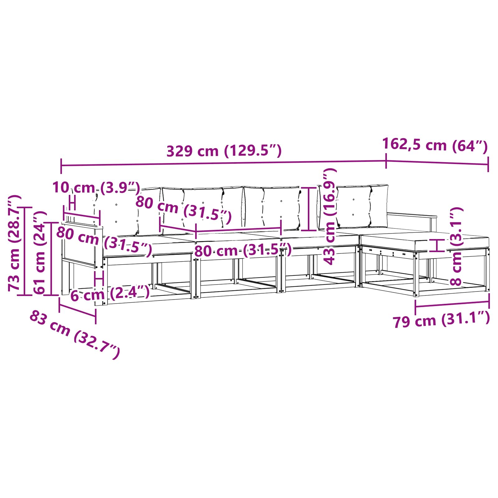 Set vanjskih sofa s jastukom 5 pcs Prirodna i Svjetlosiva