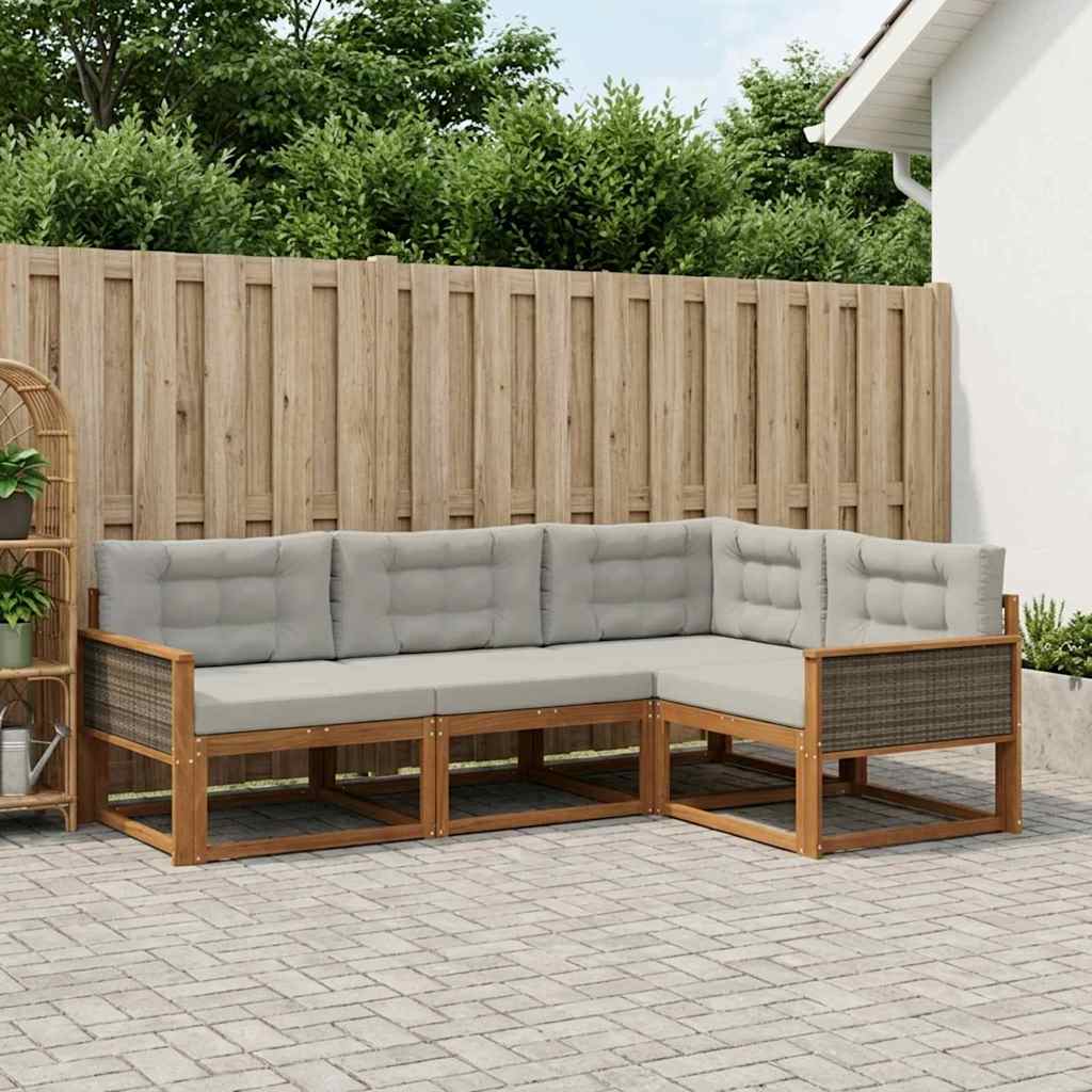 Set vanjskih sofa s jastukom 4 pcs Prirodna i Svjetlosiva