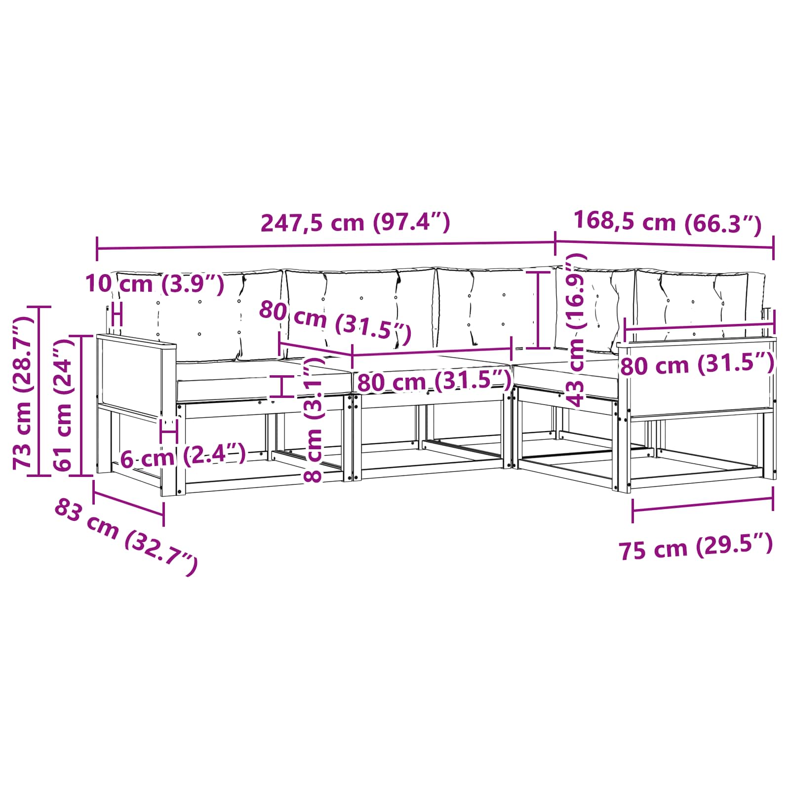 Set vanjskih sofa s jastukom 4 pcs Prirodna i Svjetlosiva
