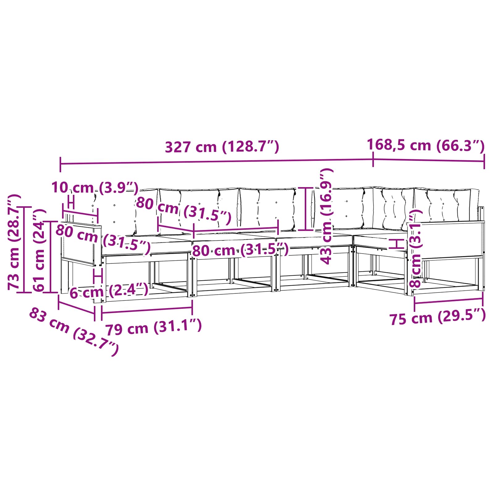 Set vanjskih sofa 5 pcs Prirodna i krem