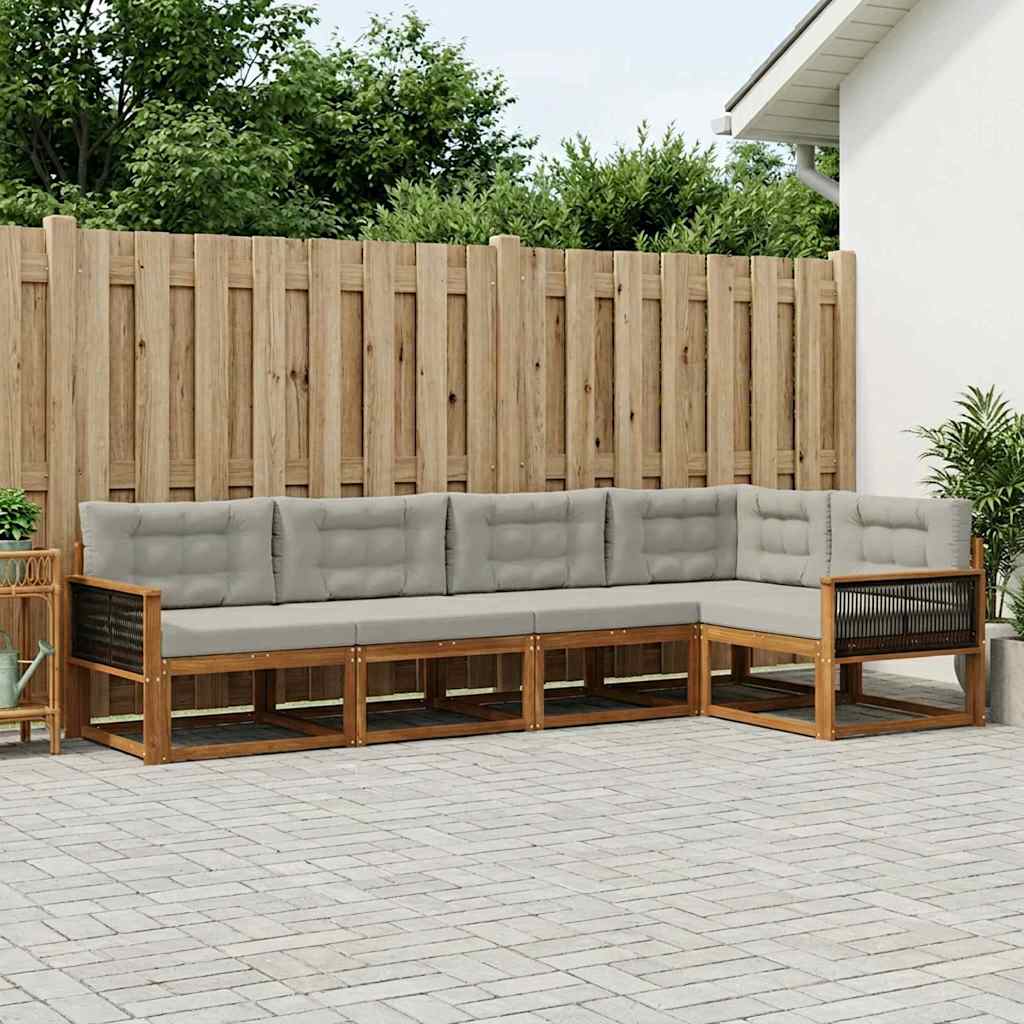 Set vanjskih sofa s jastukom 5 pcs Prirodna i Svjetlosiva