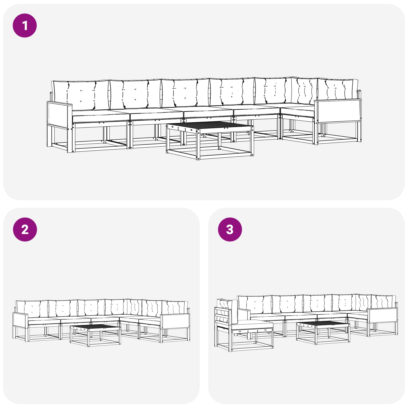 Set vanjskih sofa s jastukom 7 pcs Prirodna i Svjetlosiva