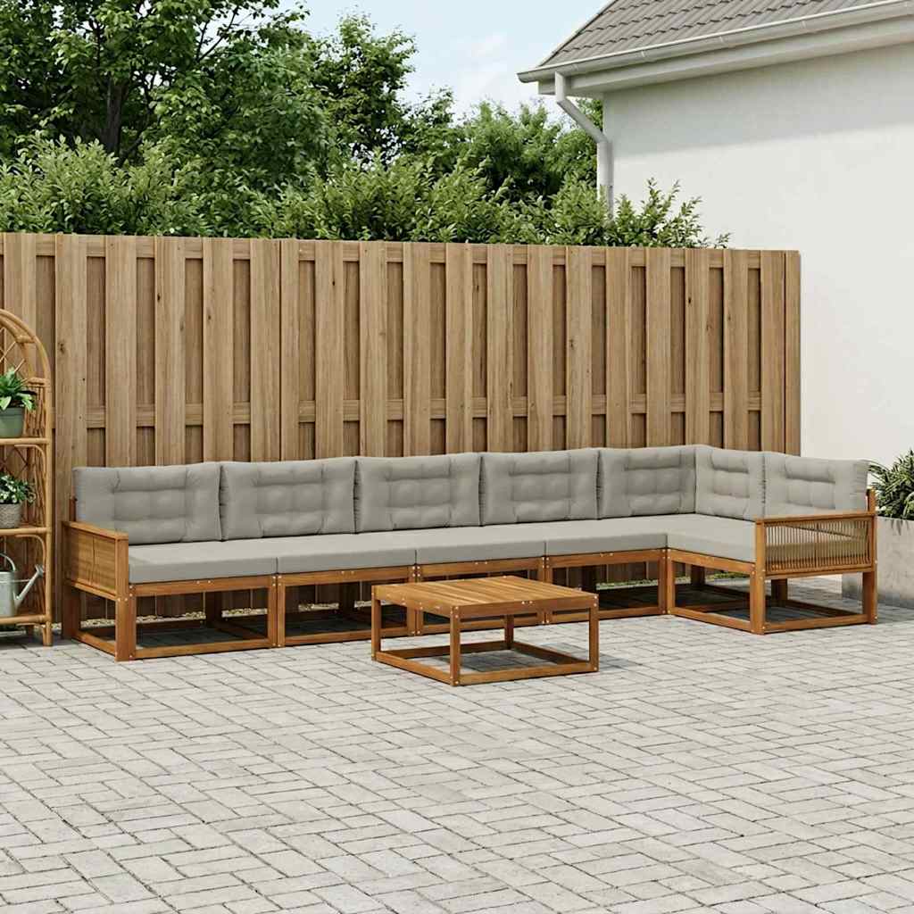 Set vanjskih sofa s jastukom 7 pcs Prirodna i Svjetlosiva