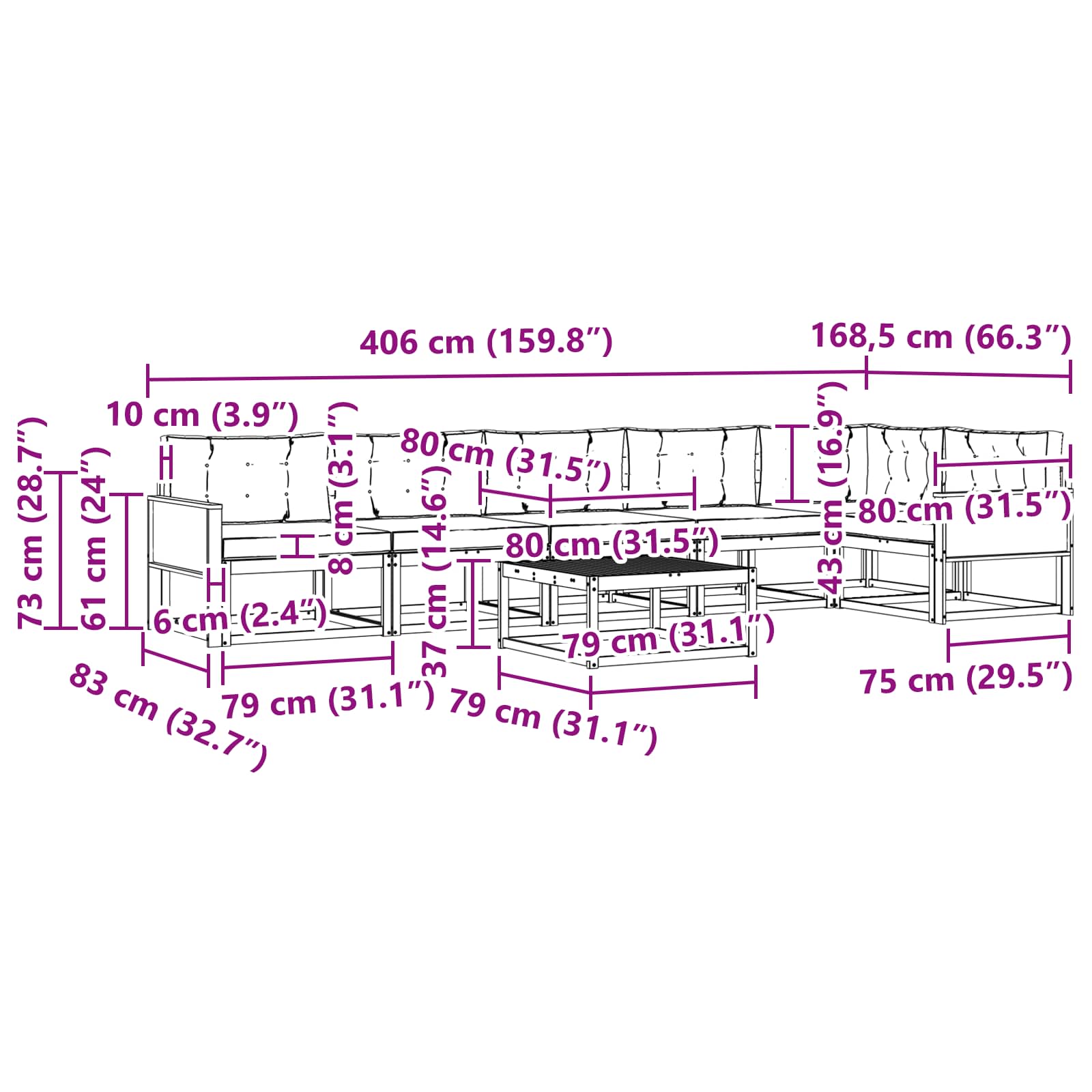 Set vanjskih sofa s jastukom 7 pcs Prirodna i Svjetlosiva