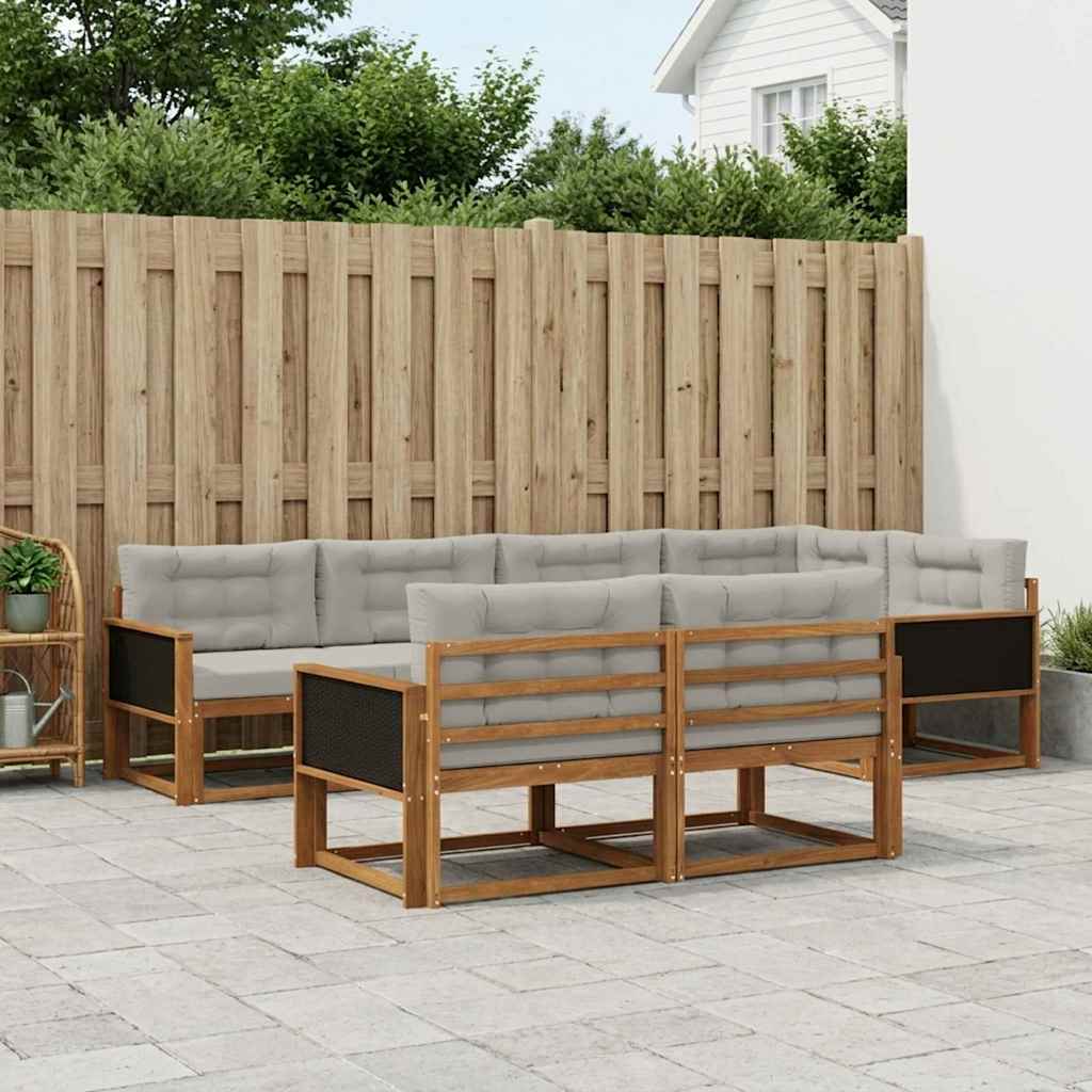 Set vanjskih sofa s jastukom 7 pcs Prirodna i Svjetlosiva