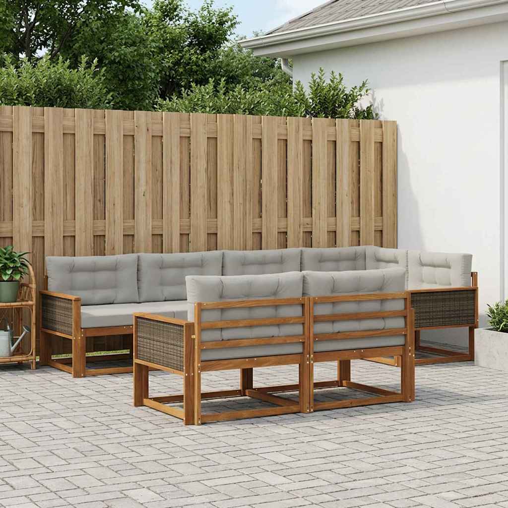 Set vanjskih sofa s jastukom 7 pcs Prirodna i Svjetlosiva