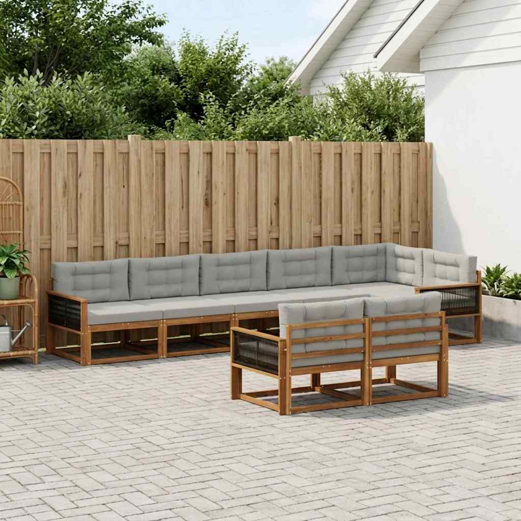 Set vanjskih sofa s jastukom 8 pcs Prirodna i Svjetlosiva