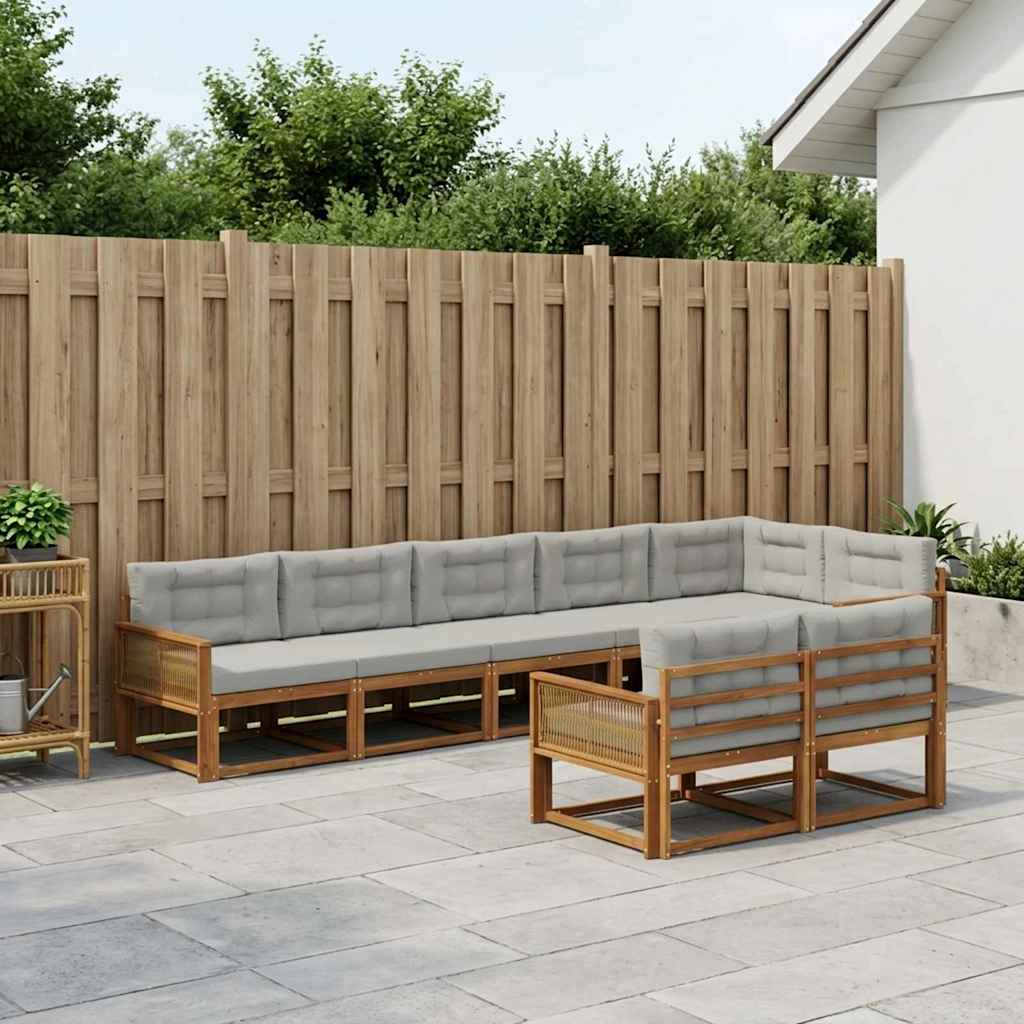 Set vanjskih sofa s jastukom 8 pcs Prirodna i Svjetlosiva