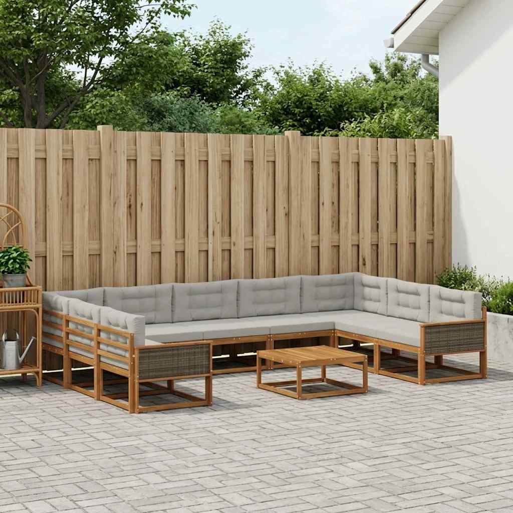 Set vanjskih sofa s jastukom 10 pcs Prirodna i svjetlosiva