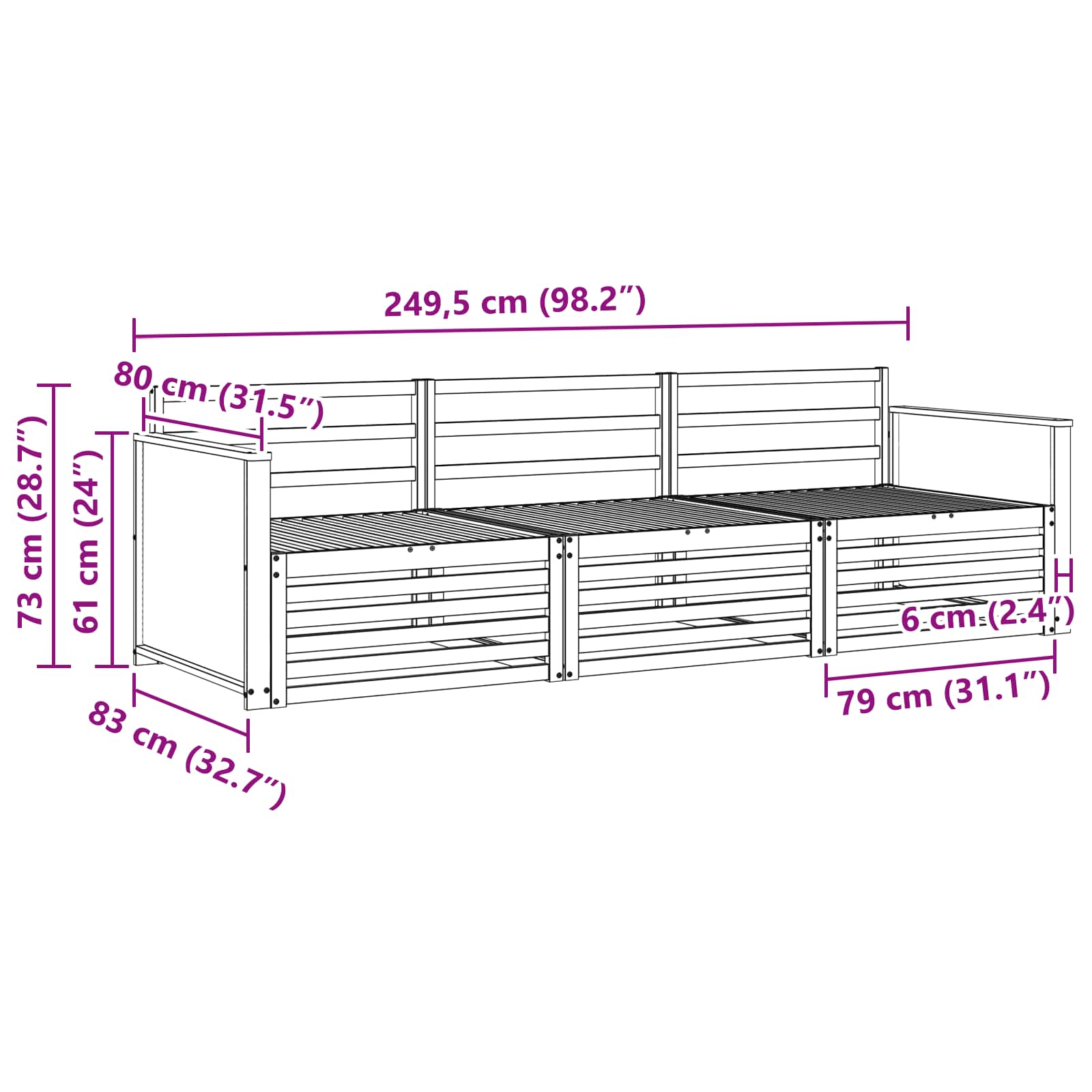 Set vanjskih sofa 3 pcs Prirodna Čvrsto drvo akacije