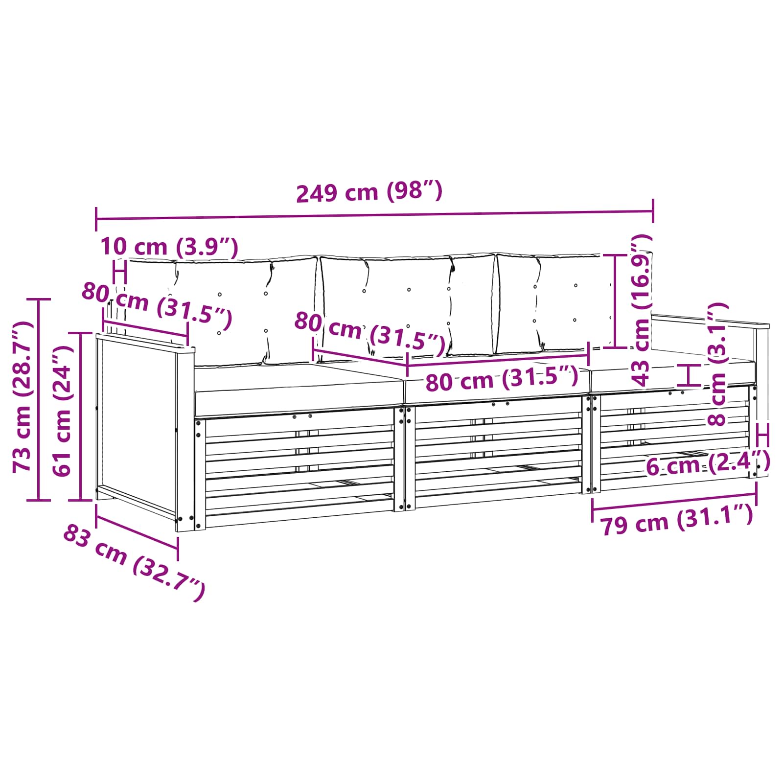 Set vanjskih sofa s jastukom 3 pcs Prirodna i krem Poliester