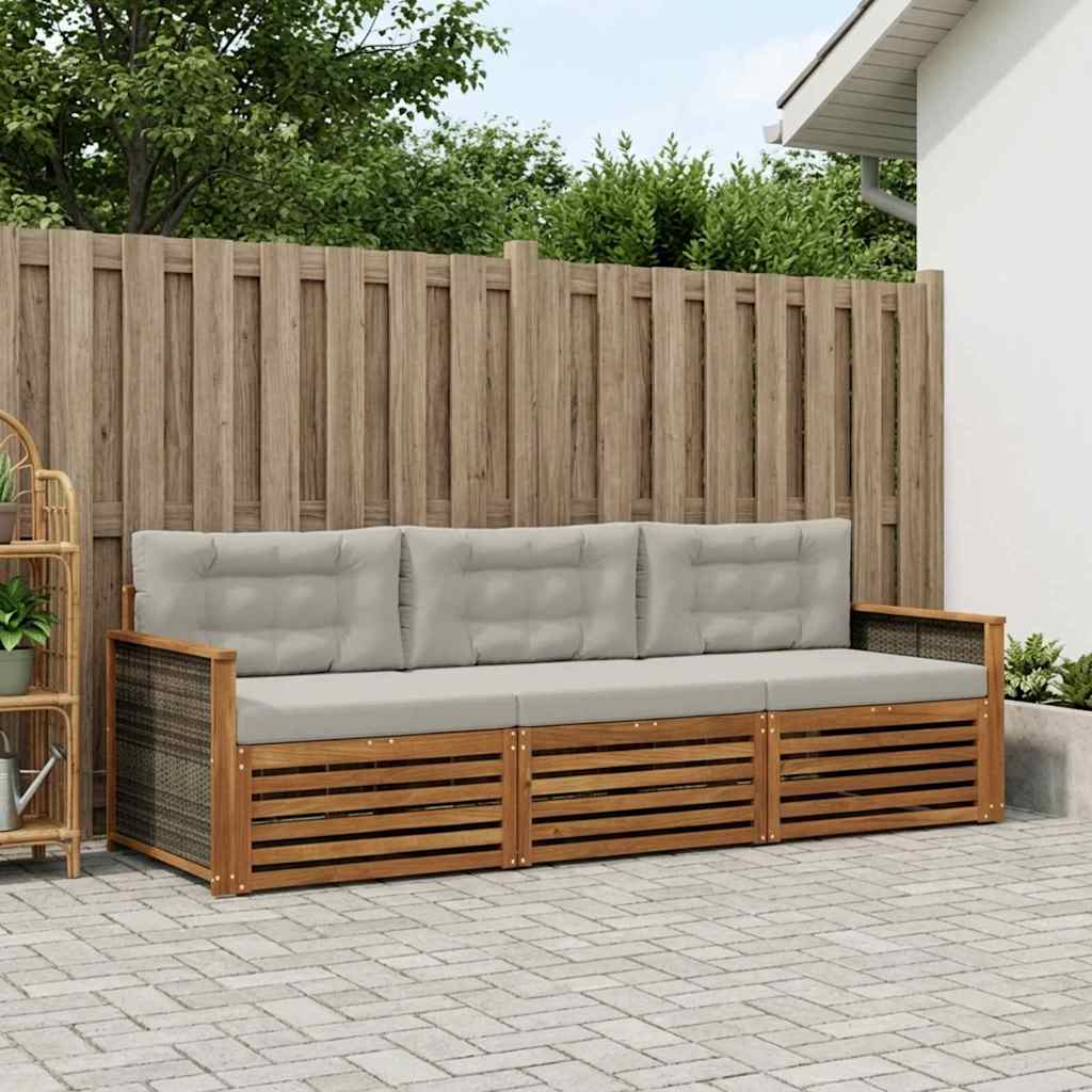 Set vanjskih sofa s jastukom 3 pcs Prirodna i svjetlosiva