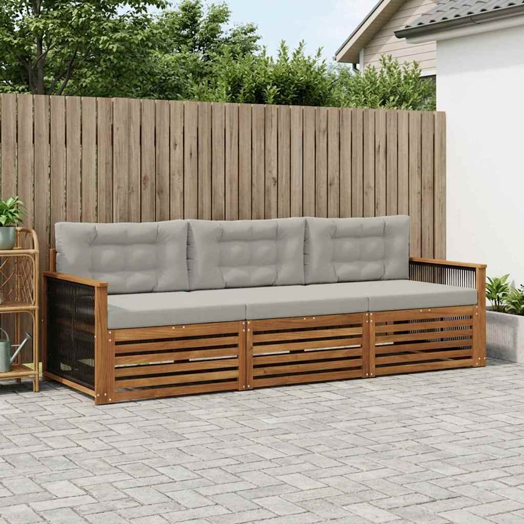 Set vanjskih sofa s jastukom 3 pcs Prirodna i svjetlosiva