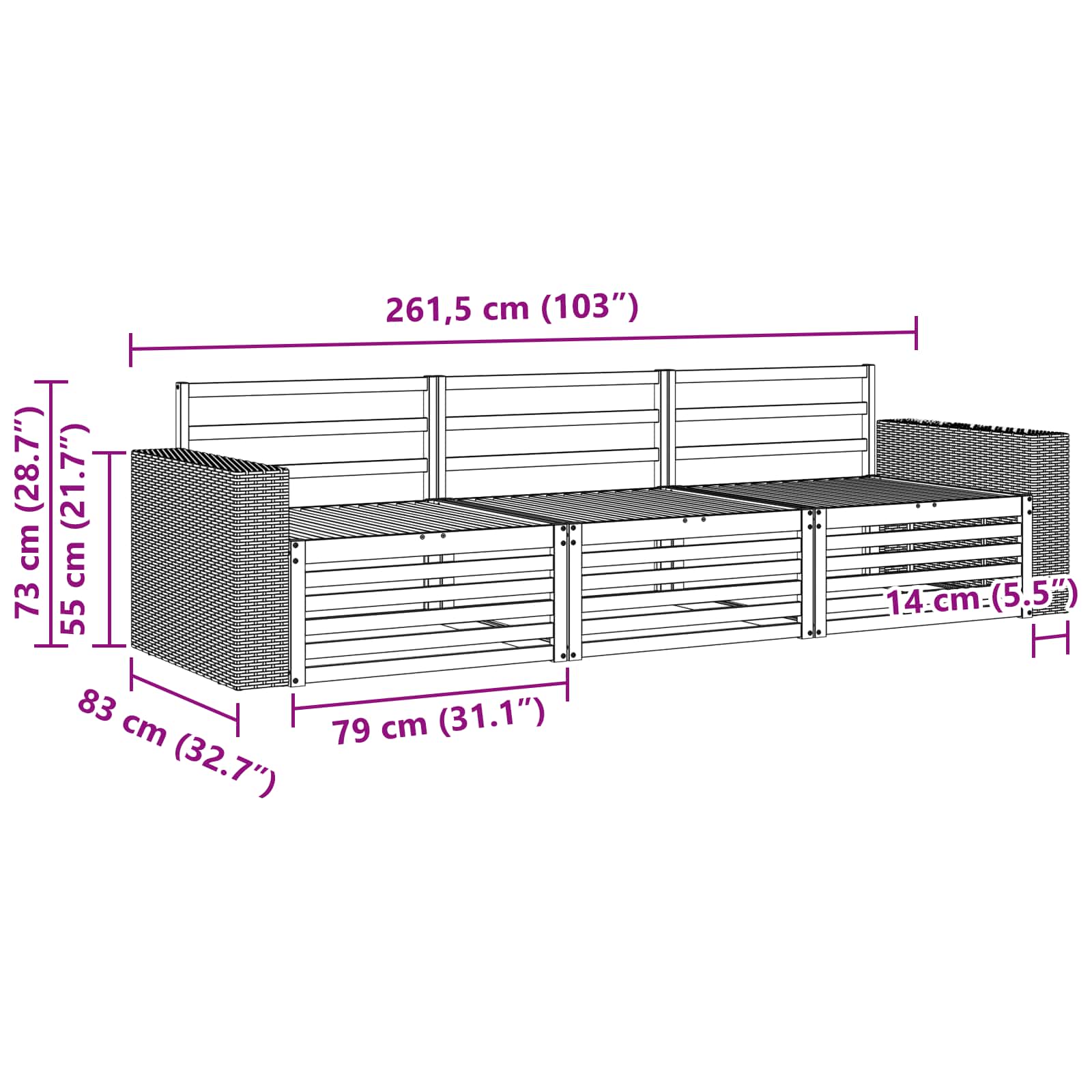Set vanjskih sofa 3 pcs Prirodna Čvrsto drvo akacije