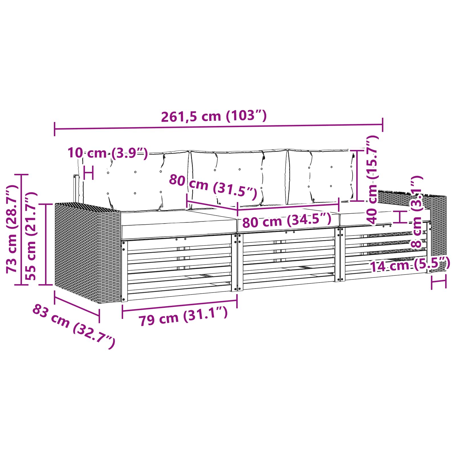 Set vanjskih sofa s jastukom 3 pcs Prirodna i krem Poliester