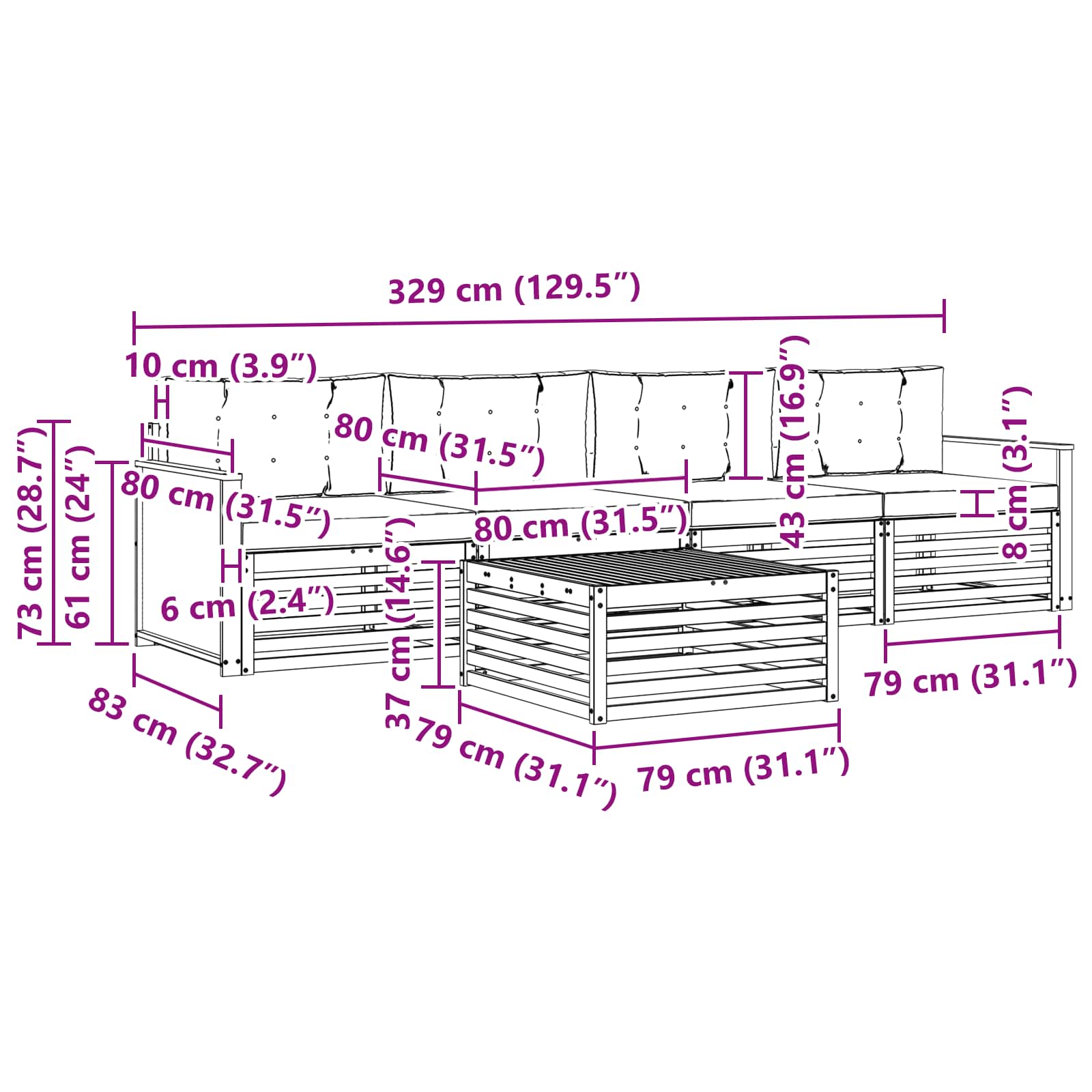 Set vanjskih sofa 5 pcs Prirodna i bež Čvrsto drvo akacije