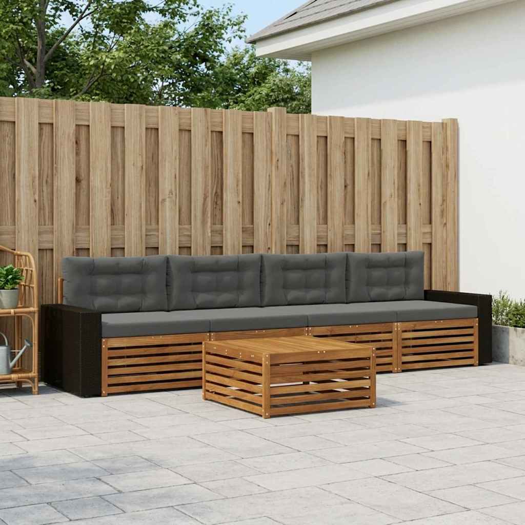 Set vanjskih sofa 5 pcs Prirodna i antracit Čvrsto drvo akacije