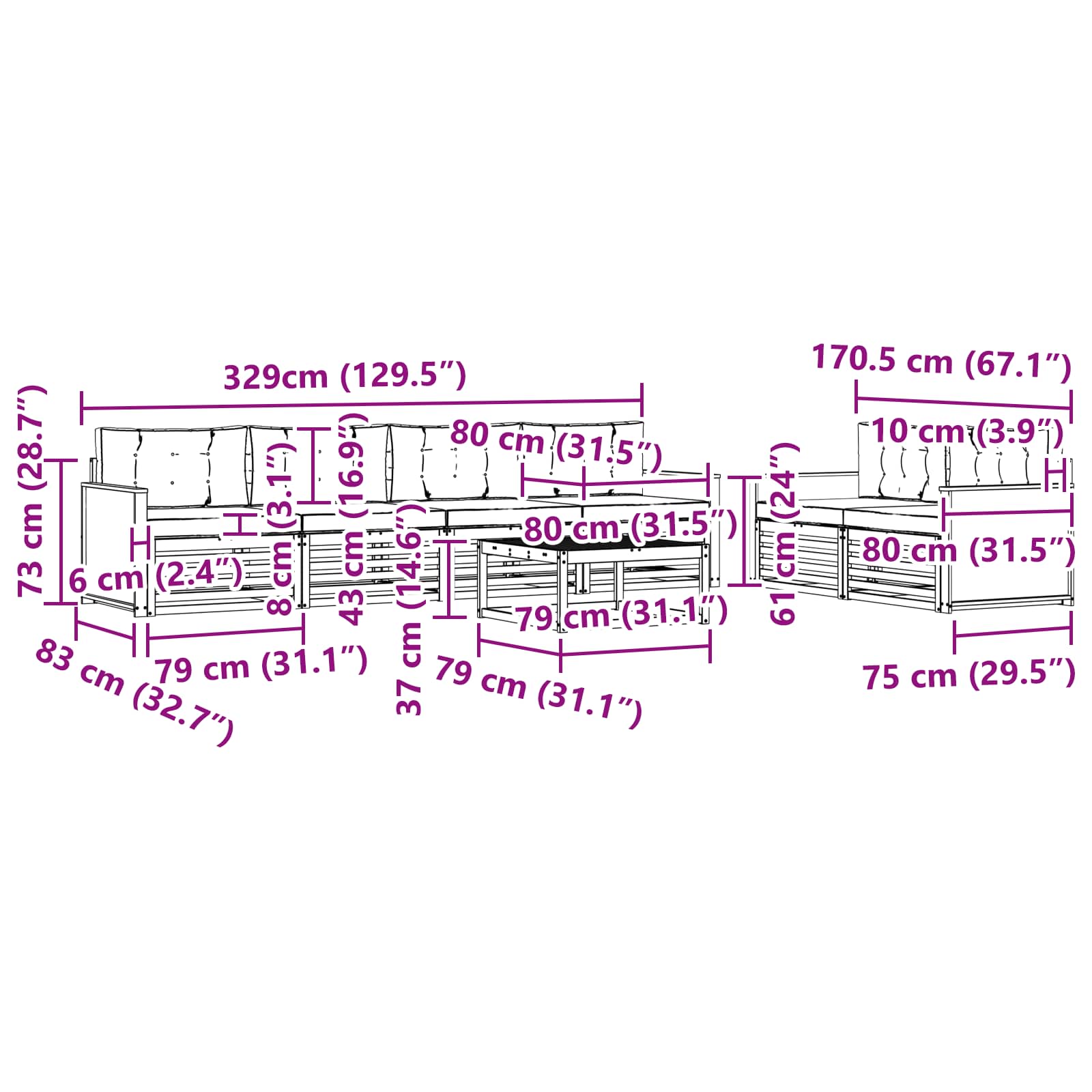 Set vanjskih sofa s jastukom 7 pcs Prirodna i bež Poliester