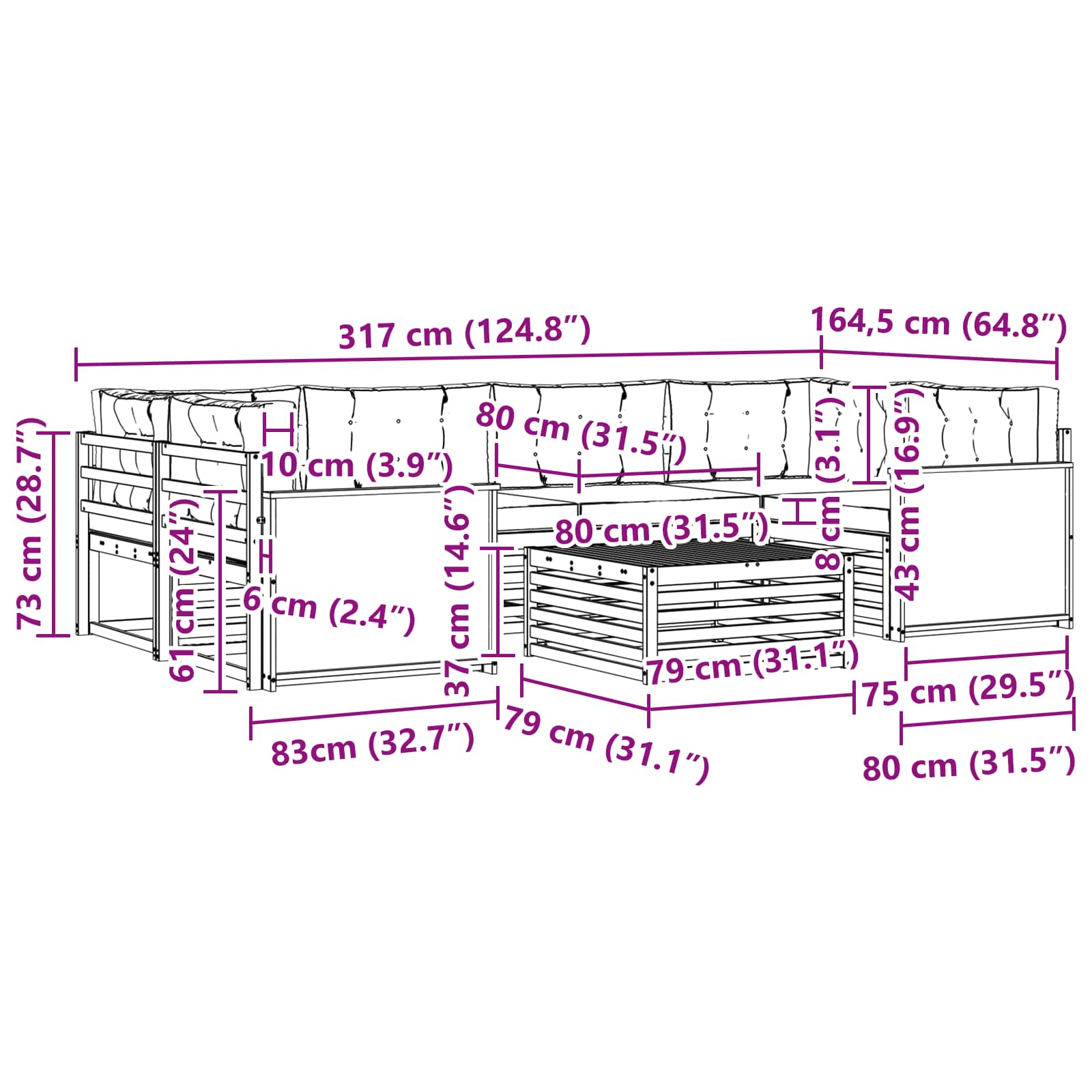 Set vanjskih sofa 7 pcs Prirodna i svjetlosiva Poliester