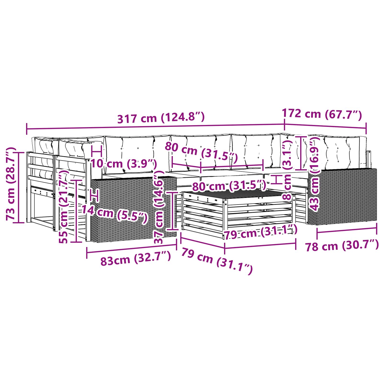 Set vanjskih sofa s jastukom 7 pcs Prirodna i krem Poliester